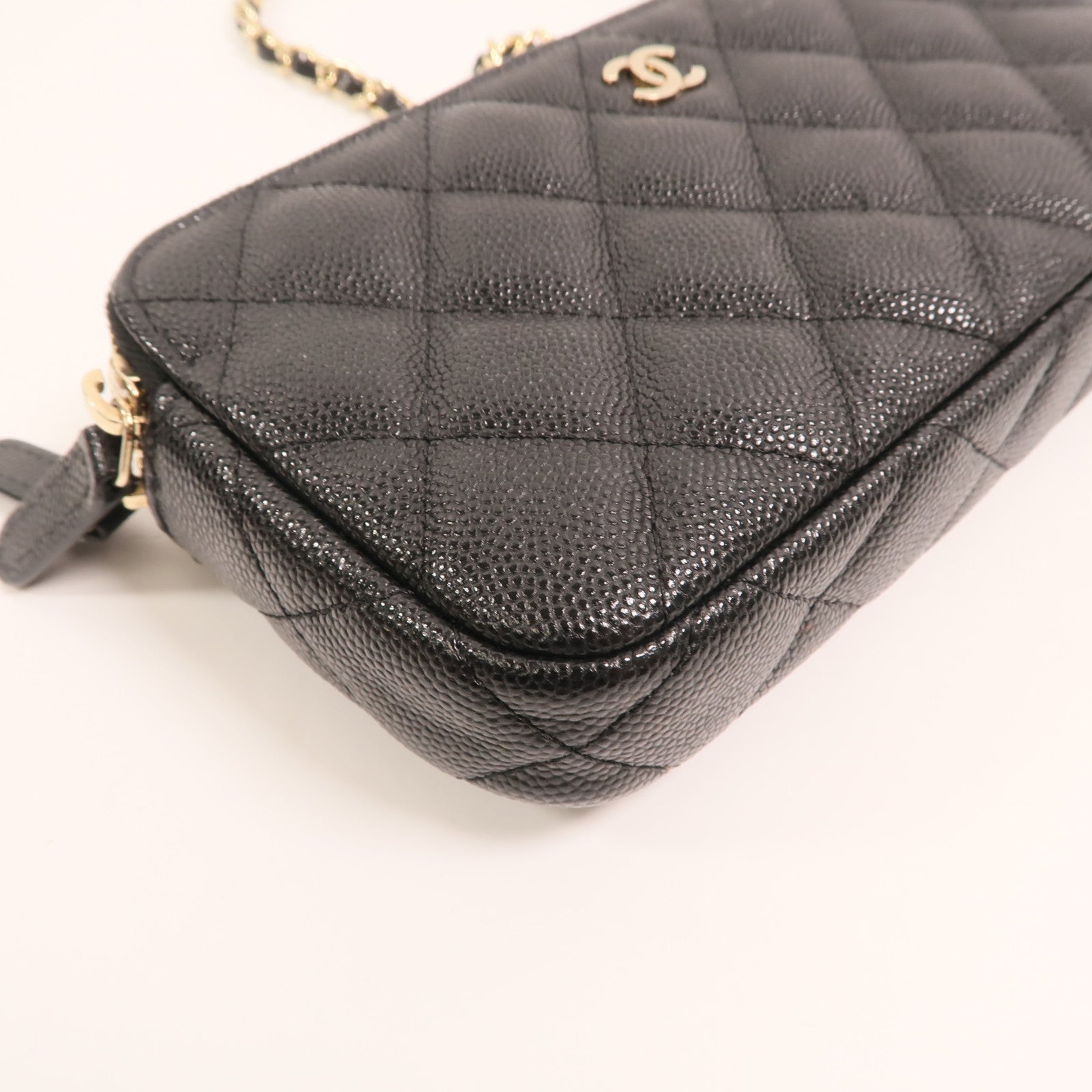 CHANEL 牛皮皮革Double Zip Clutch金扣鏈帶肩背袋