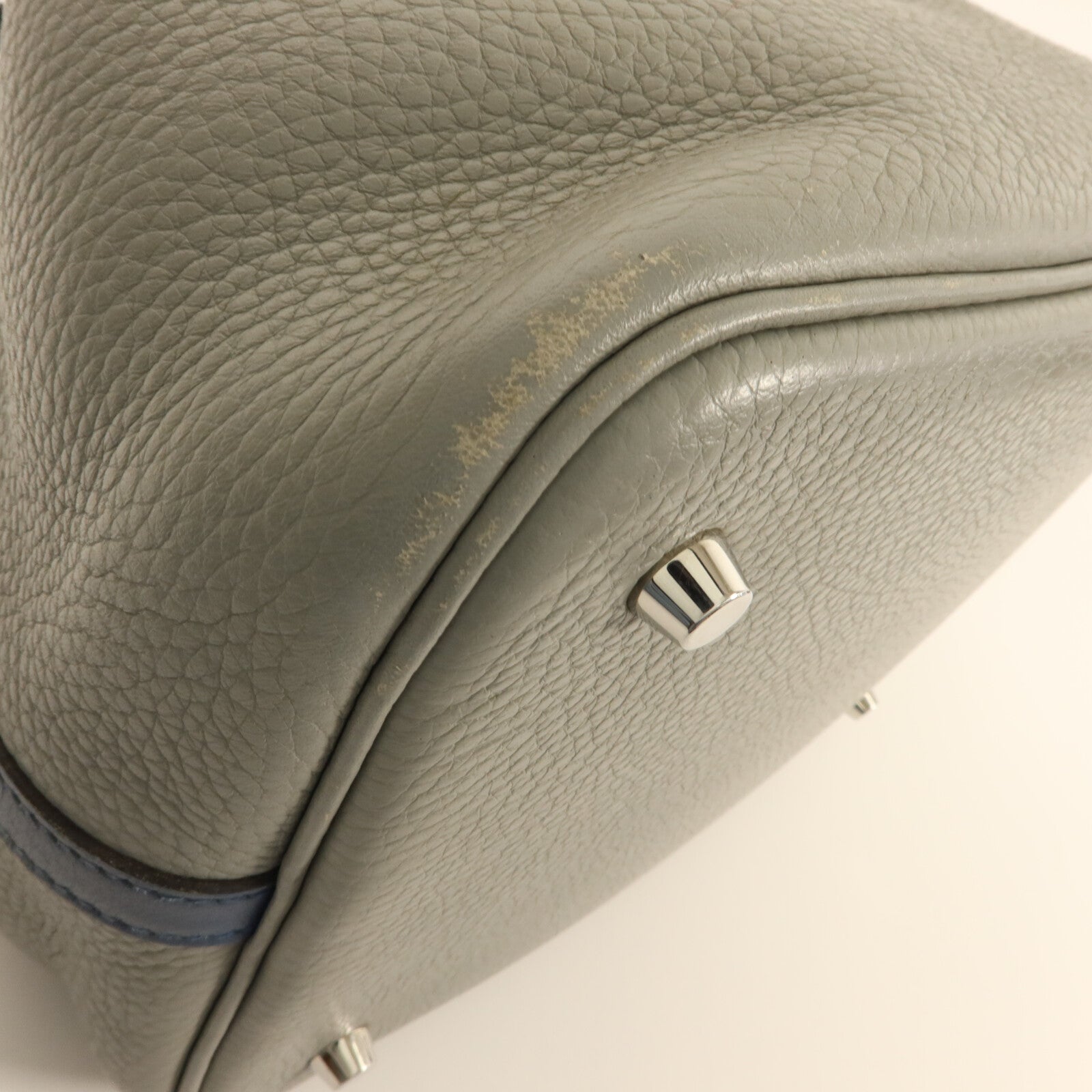 HERMES Clemence皮革Picotin MM手挽袋Gris Moue/Bleu Agate