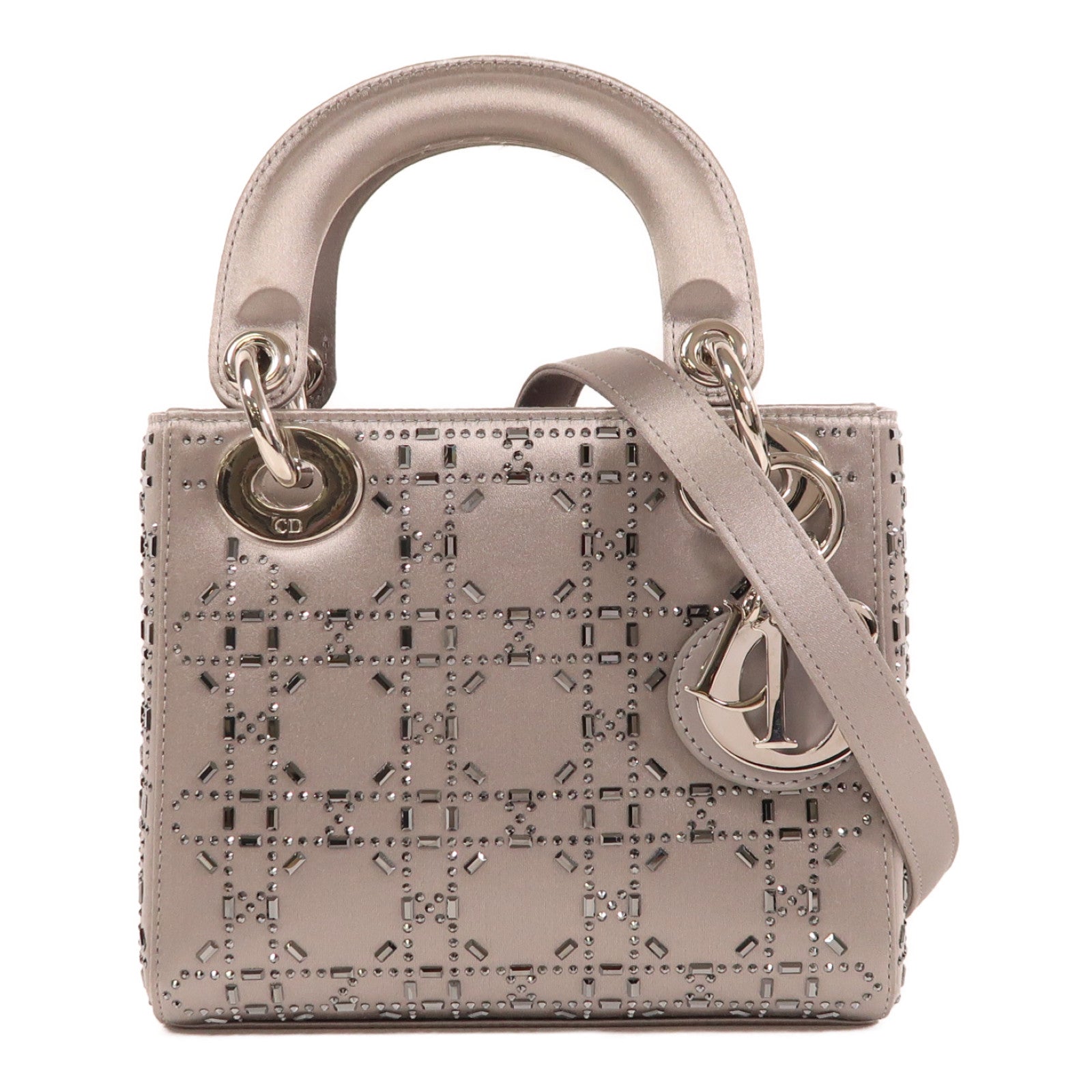 Dior 絲質Mini Lady Dior銀扣手挽肩背兩用袋