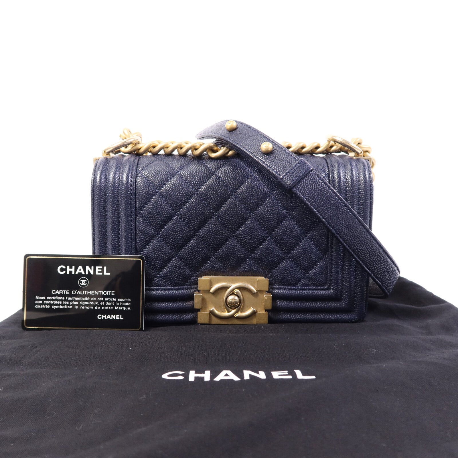 CHANEL 牛皮皮革Boy 20金扣鏈帶肩背袋