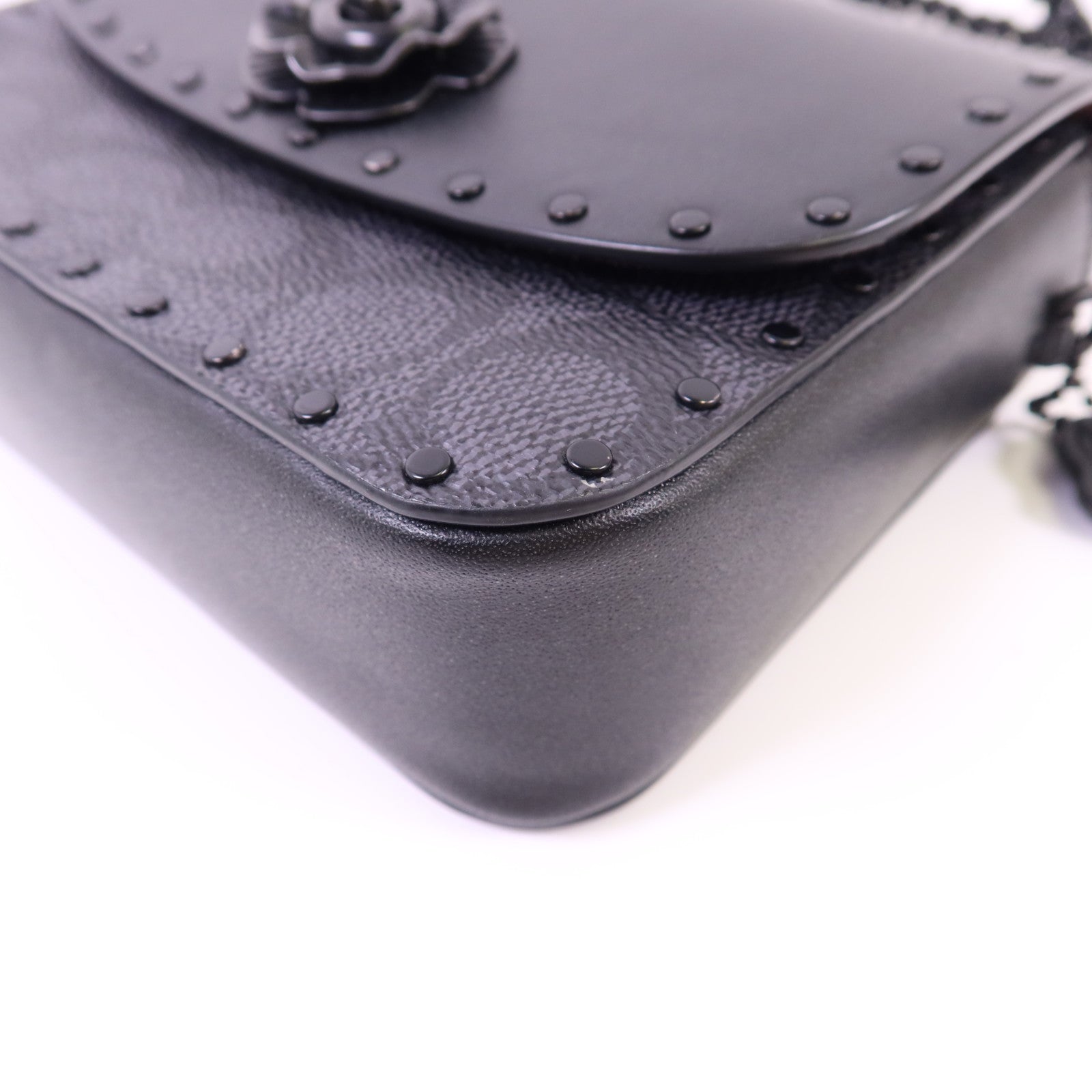 COACH 塗層帆布/牛皮皮革Mini Flap Crossbody Bag鏈帶肩背袋