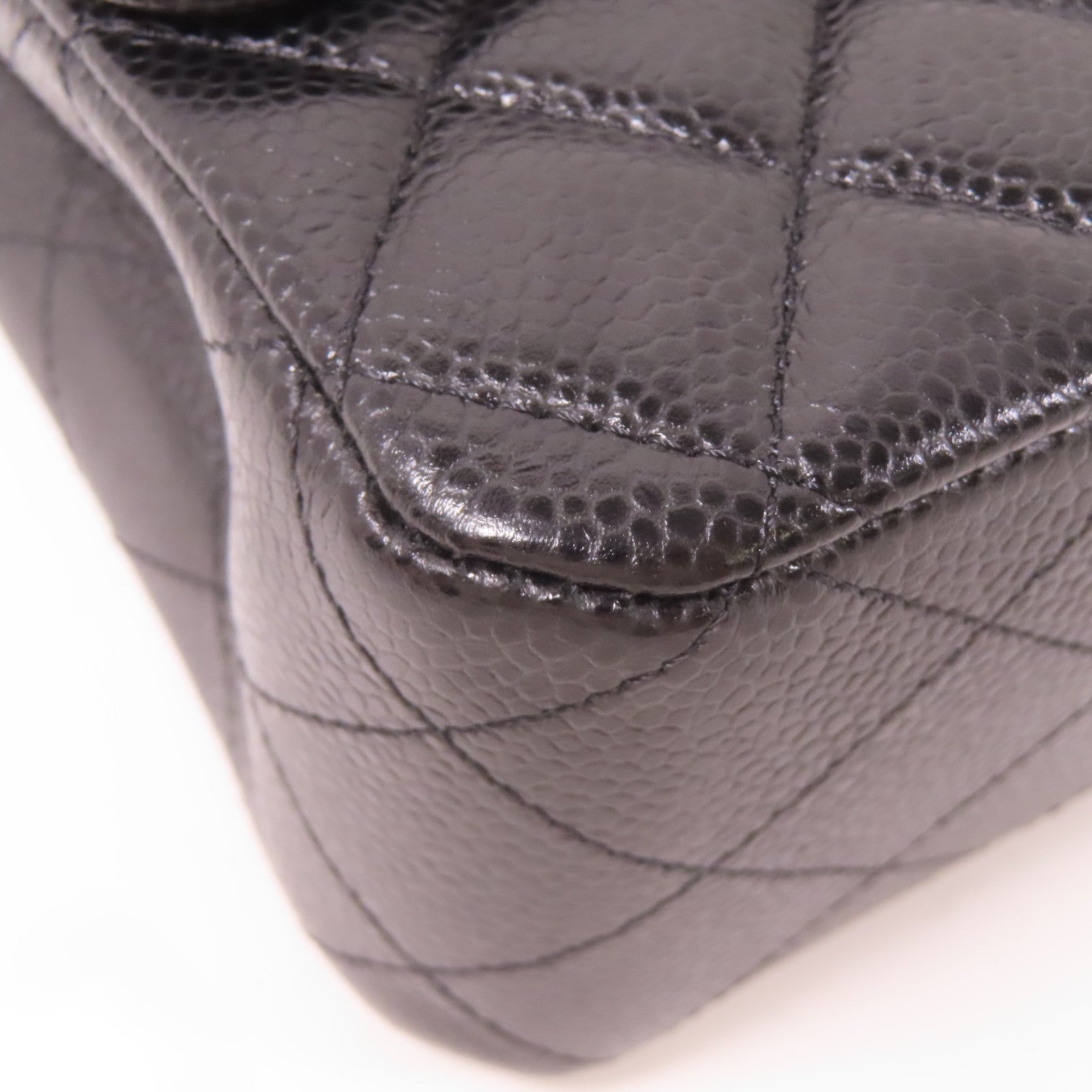 CHANEL 菱格牛皮皮革Chain Shoulder銀扣鏈帶肩背袋黑色