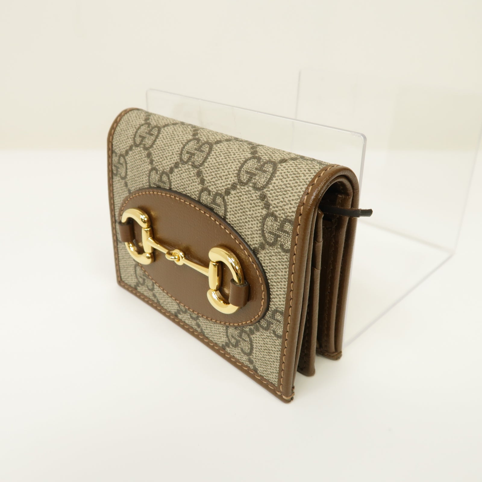 GUCCI 塗層帆布Horsebit 1955 Wallet/Card Holder金扣錢包/卡片套棕色