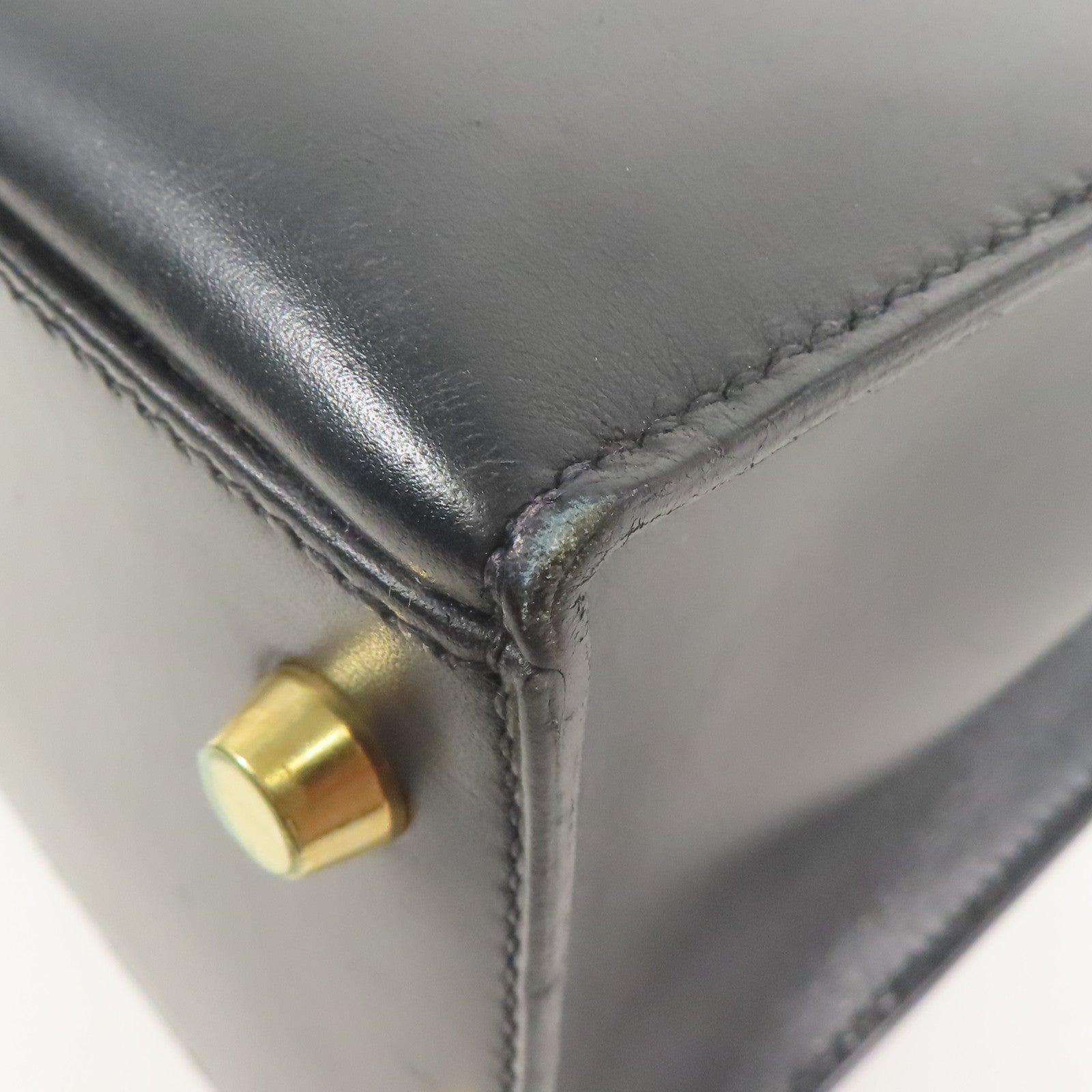 HERMES Box Calf皮革Vintage Kelly 28金扣手挽袋Black