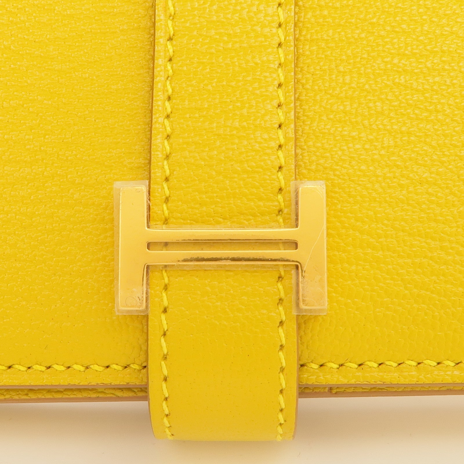 HERMES Chevre皮革Bearn Long Wallet金扣長錢包Jaune Ambre