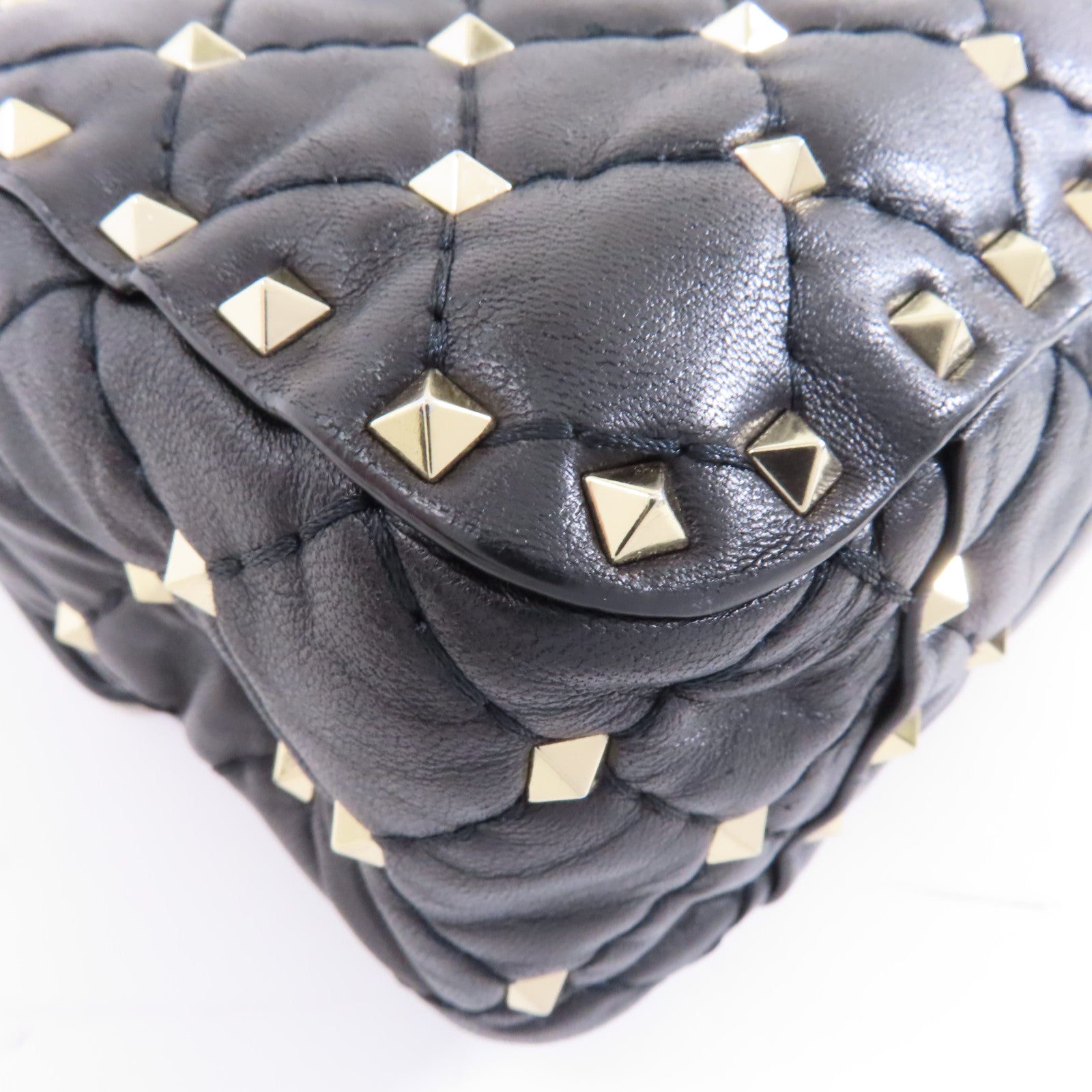 Valentino 牛皮皮革Garavani Rockstud Spike Bag銀扣鏈帶手挽肩背兩用袋黑色