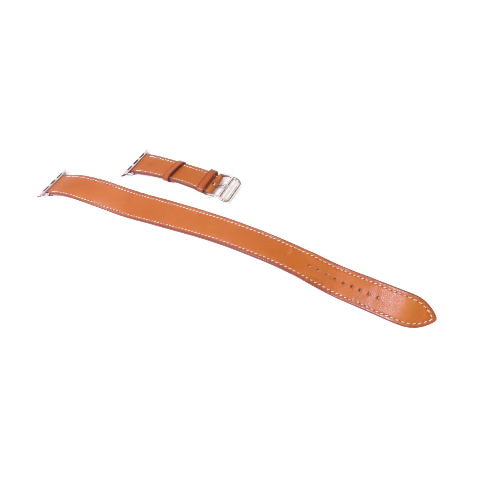 HERMES 【激減優惠】牛皮皮革Apple Watch Band Double Tour for Series 7 38mm Case銀扣手錶帶啡色