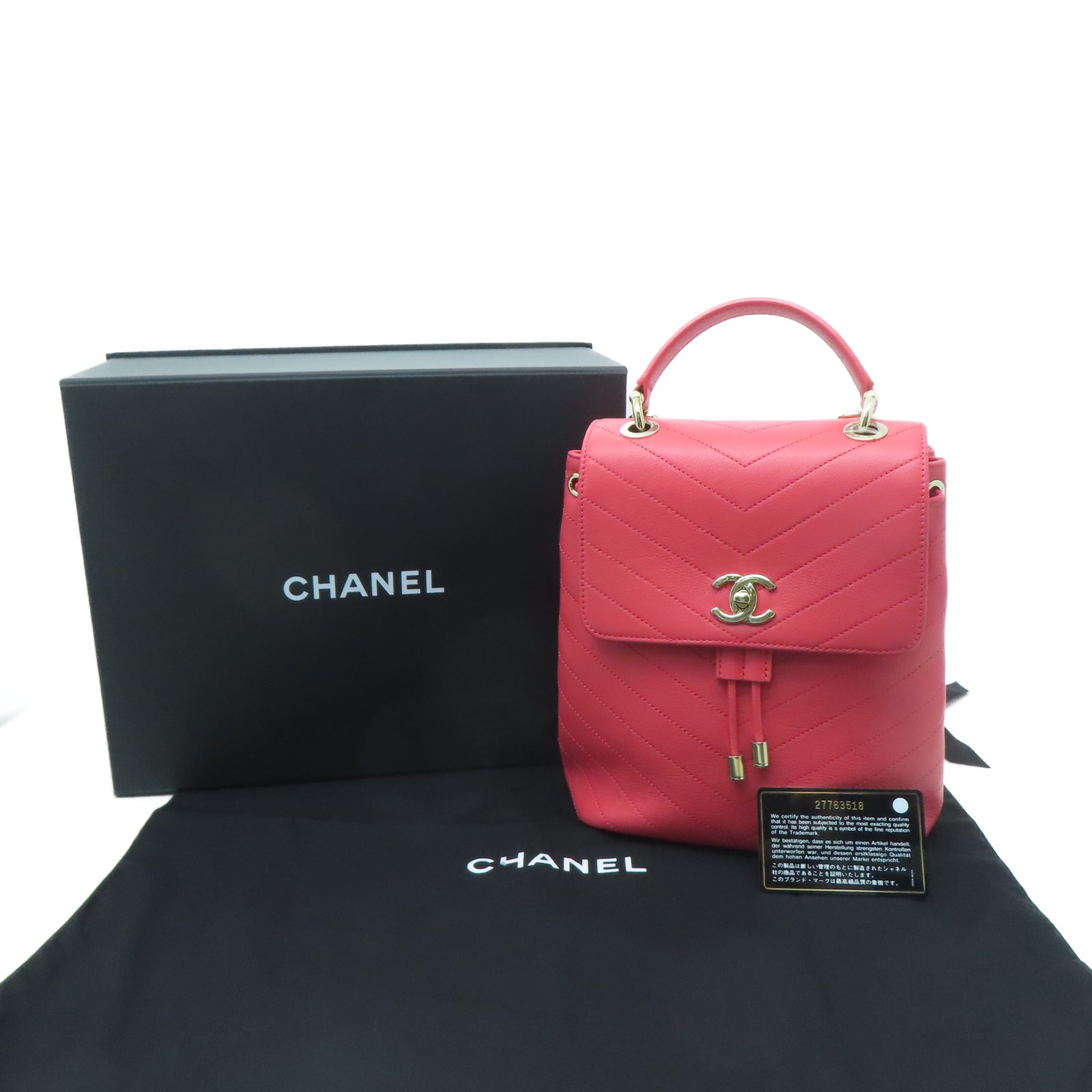 CHANEL 【激減優惠】斜紋牛皮皮革Backpack金扣背包粉紅色