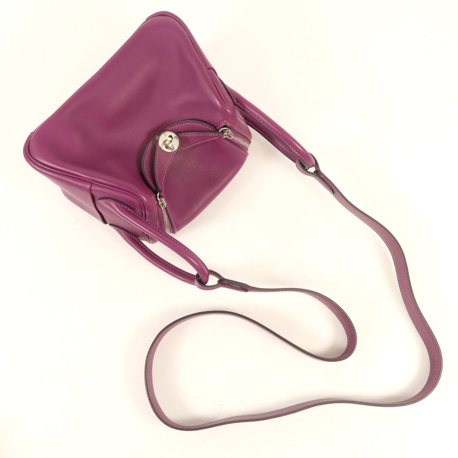 HERMES Swift皮革Mini Lindy銀扣手挽肩背兩用袋Anemone