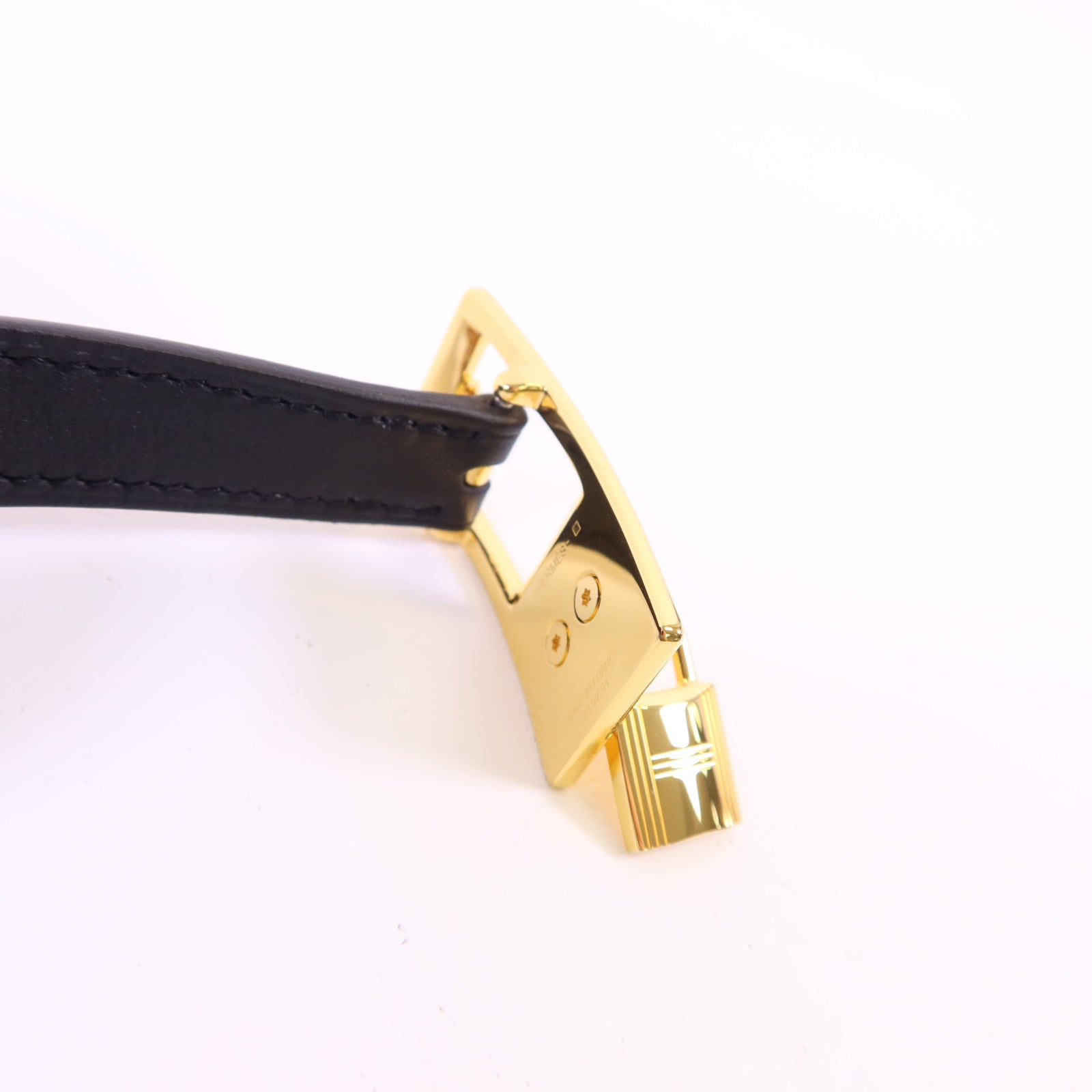 HERMES Epsom皮革/Swift皮革Lucky 15 Reversible金扣皮帶Gold/Noir