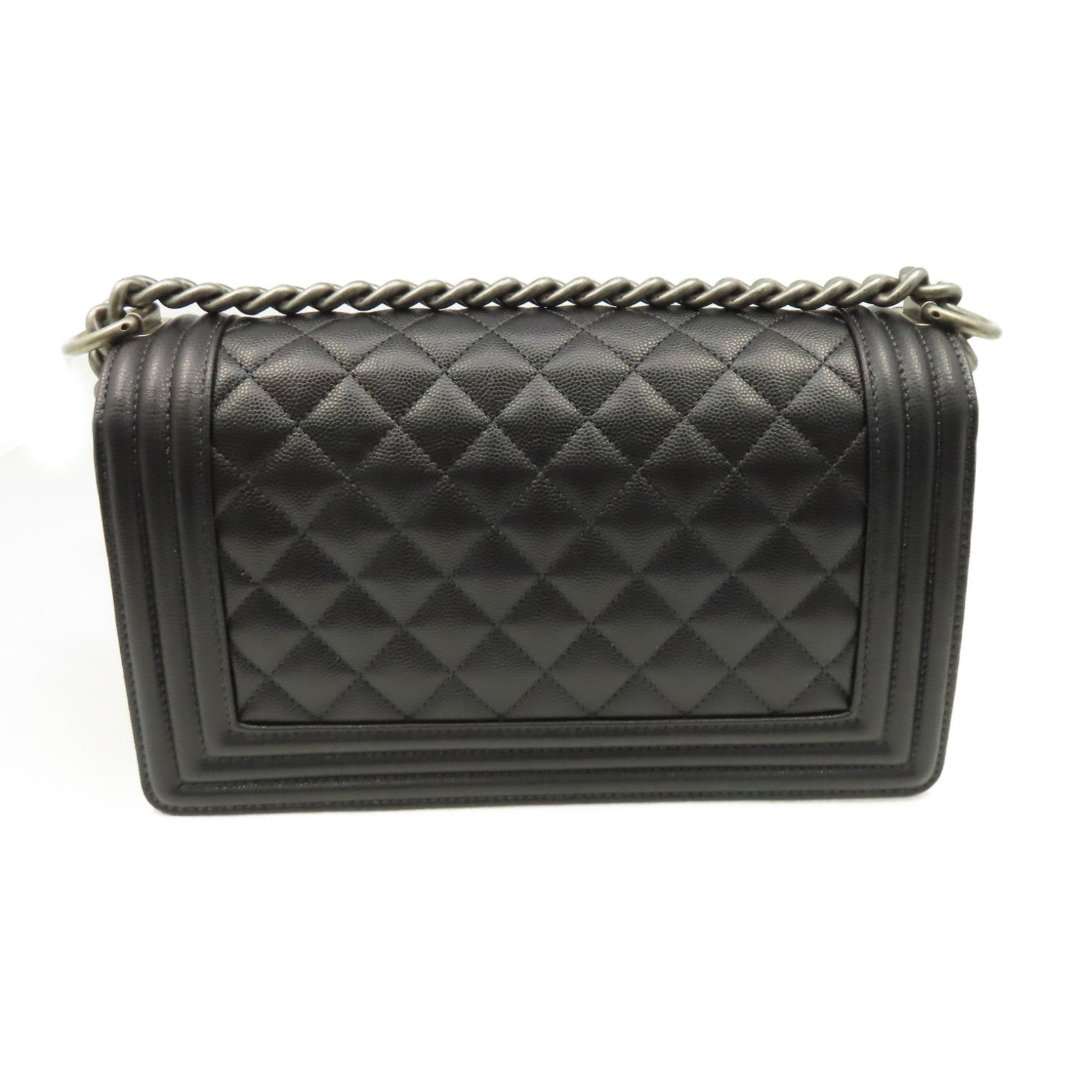 CHANEL 【激減優惠】菱格Caviar皮革Boy Chanel 25 Chain Shoulder Bag銀扣鏈帶肩背袋黑色