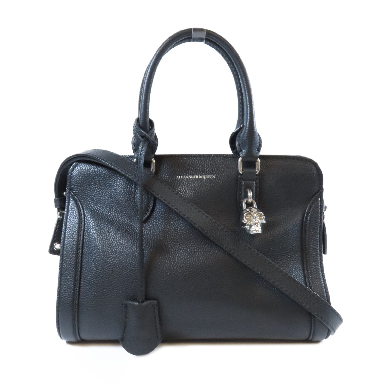 Alexander McQueen 牛皮皮革2 Way Shoulder Bag銀扣手挽肩背兩用袋黑色