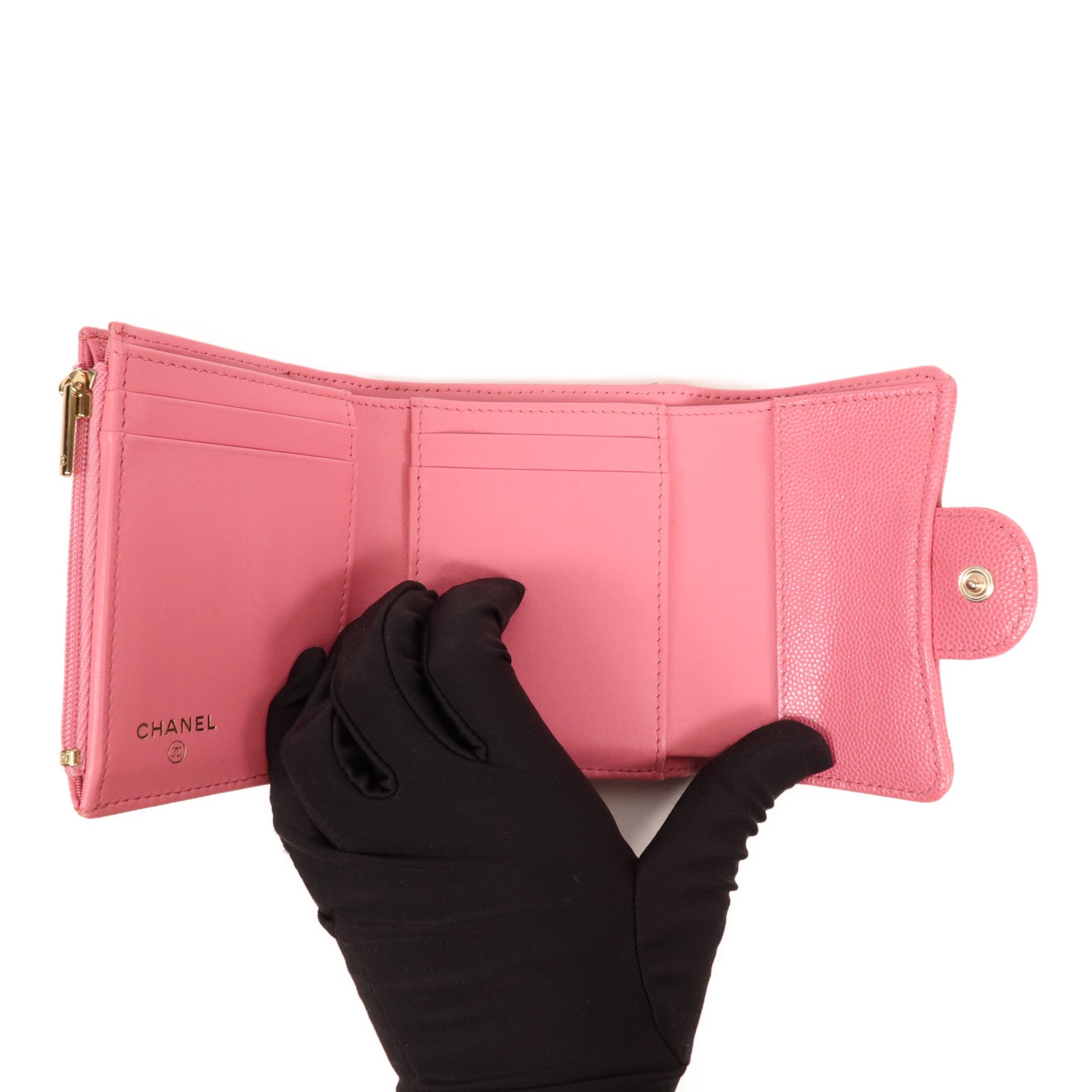 CHANEL 牛皮皮革Wallet金扣錢包