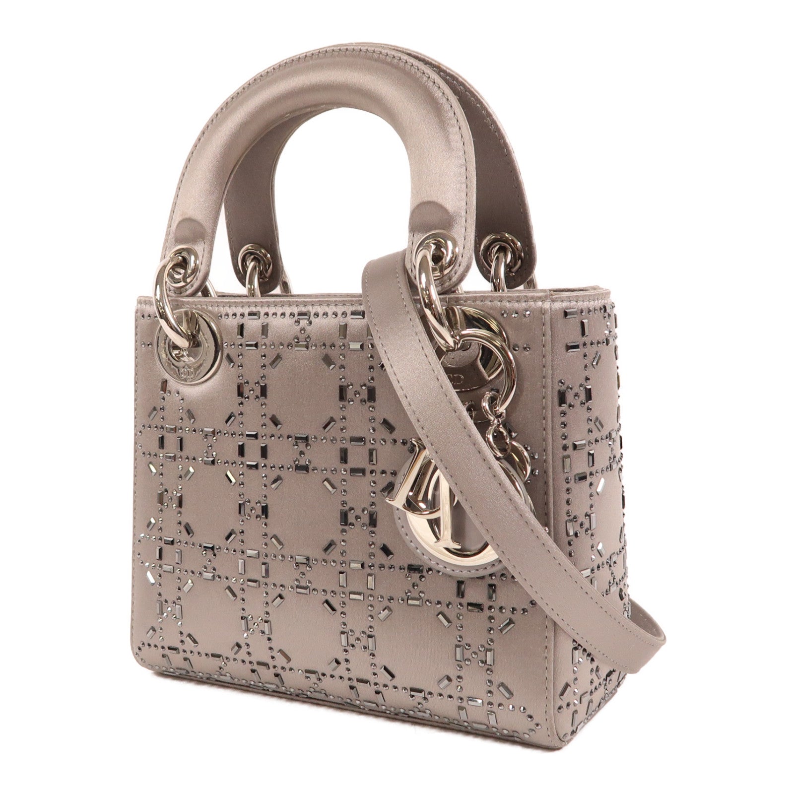 Dior 絲質Mini Lady Dior銀扣手挽肩背兩用袋