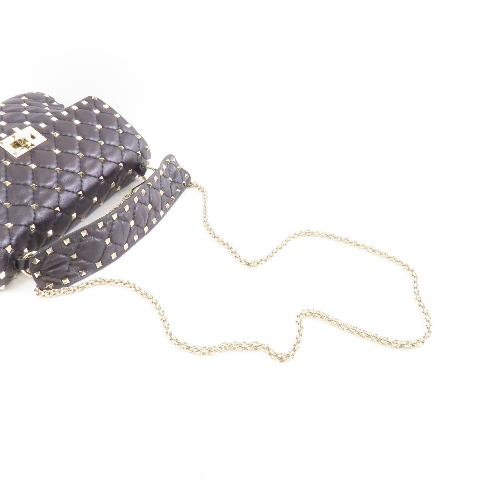 Valentino 牛皮皮革Garavani Rockstud Spike Bag銀扣鏈帶手挽肩背兩用袋黑色