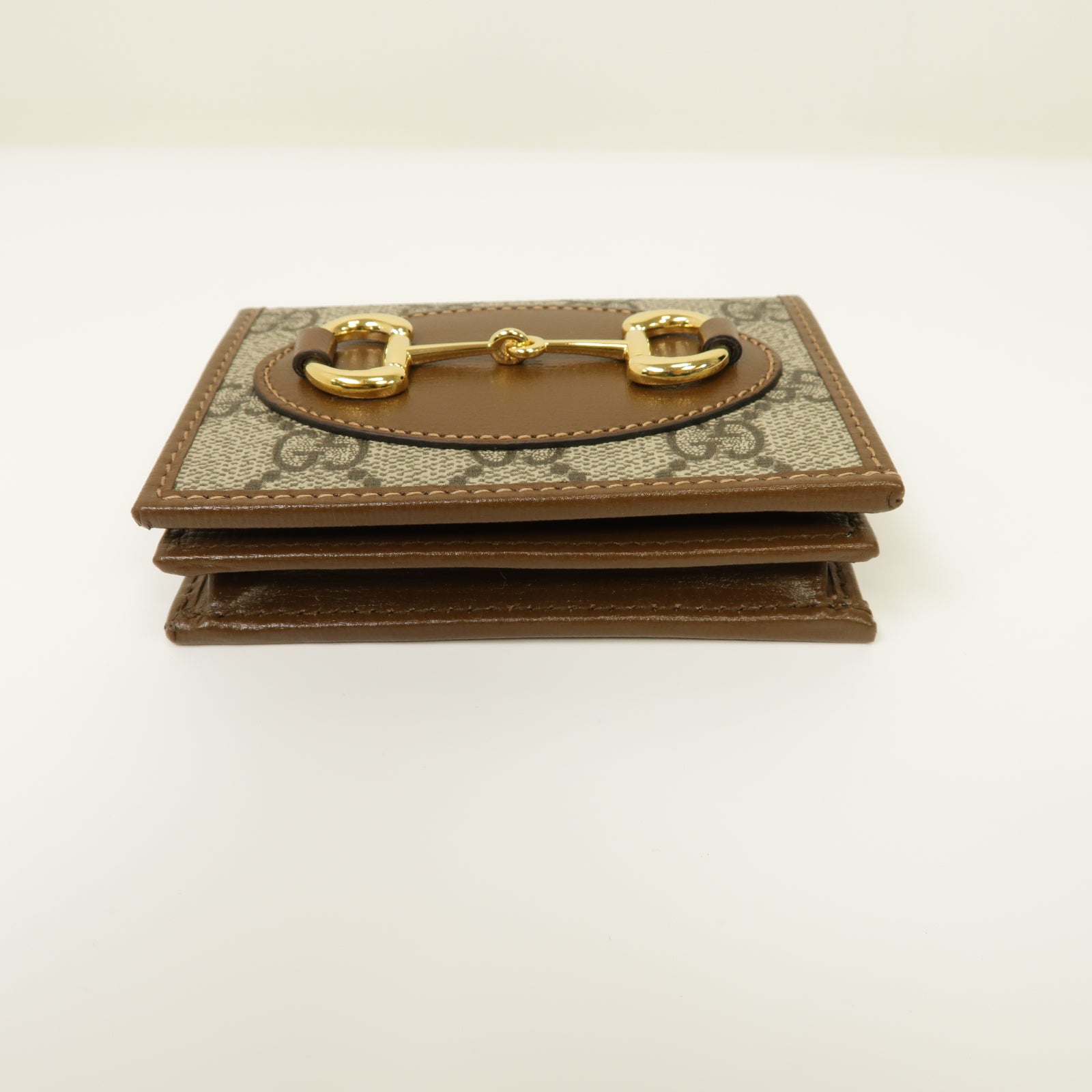 GUCCI 塗層帆布Horsebit 1955 Wallet/Card Holder金扣錢包/卡片套棕色