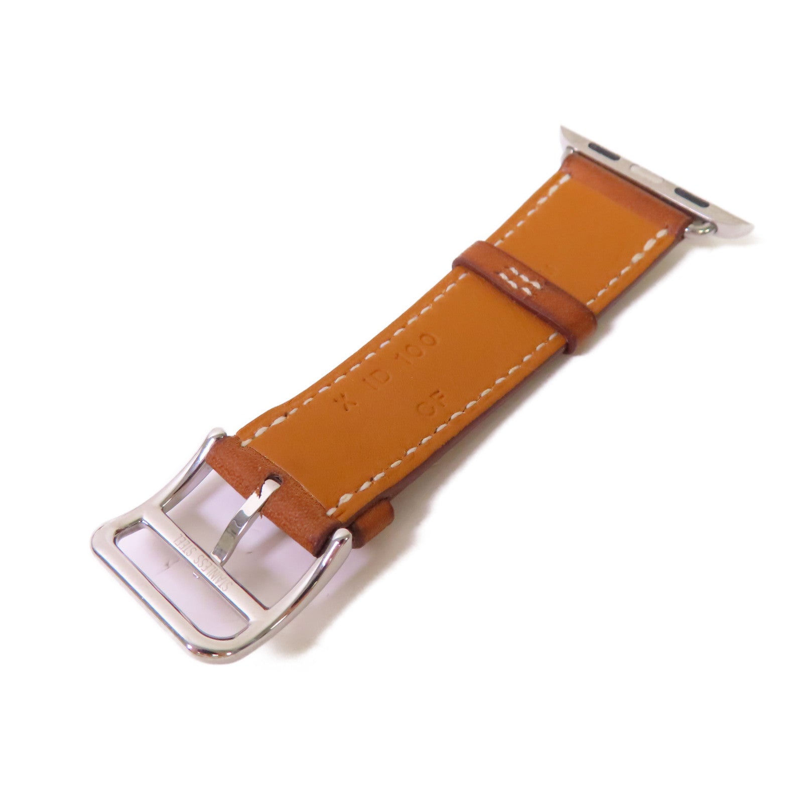 HERMES 【激減優惠】牛皮皮革Apple Watch Band Double Tour for Series 7 38mm Case銀扣手錶帶啡色