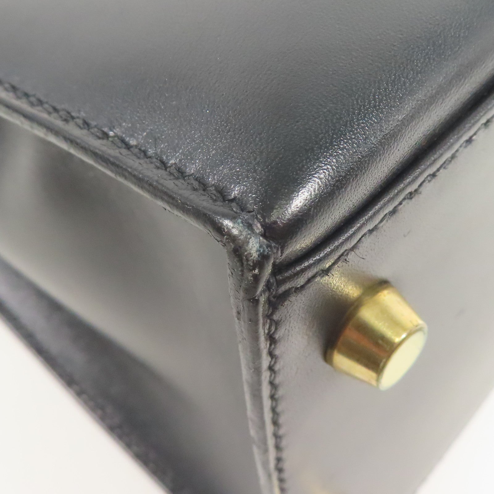 HERMES Box Calf皮革Vintage Kelly 28金扣手挽袋Black