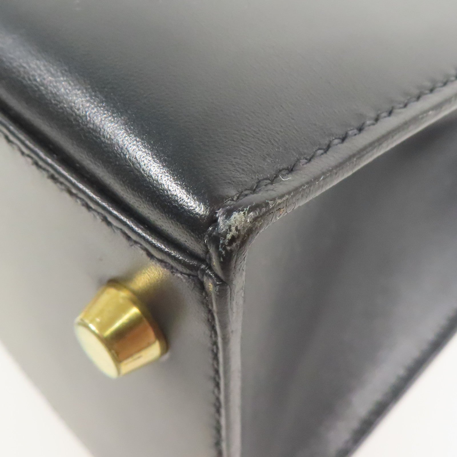 HERMES Box Calf皮革Vintage Kelly 28金扣手挽袋Black