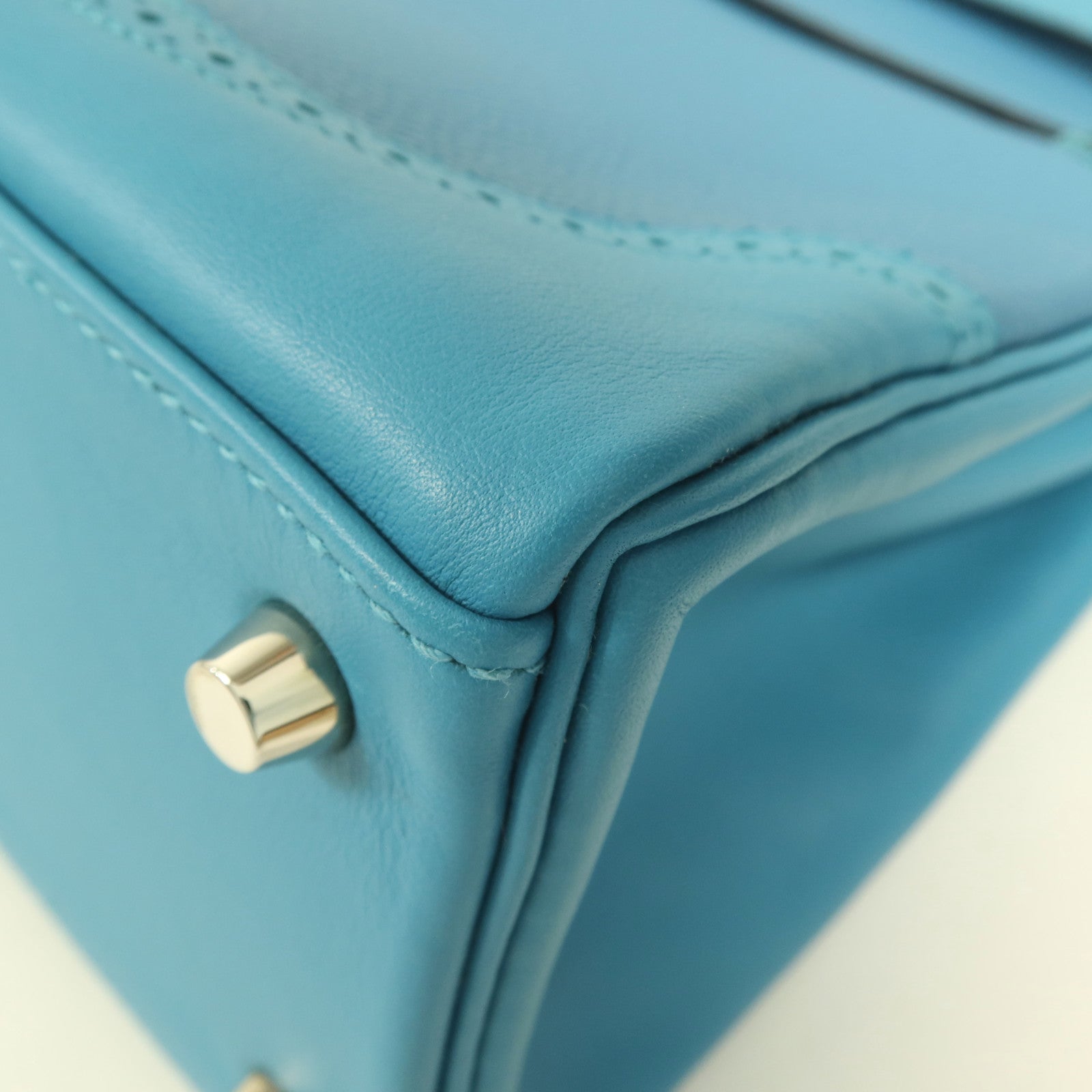 HERMES Togo皮革/Swift皮革Kelly Ghillies 32銀扣手挽肩背兩用袋Turquoise