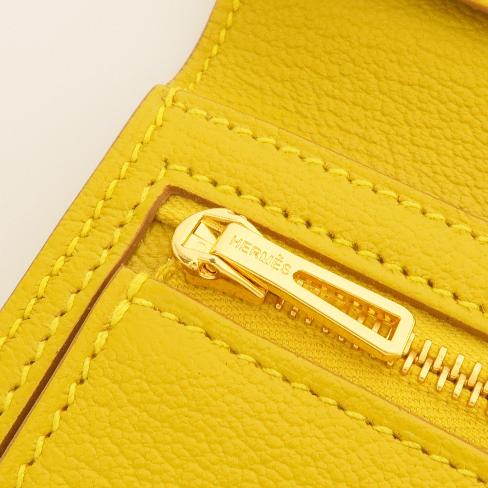 HERMES Chevre皮革Bearn Long Wallet金扣長錢包Jaune Ambre
