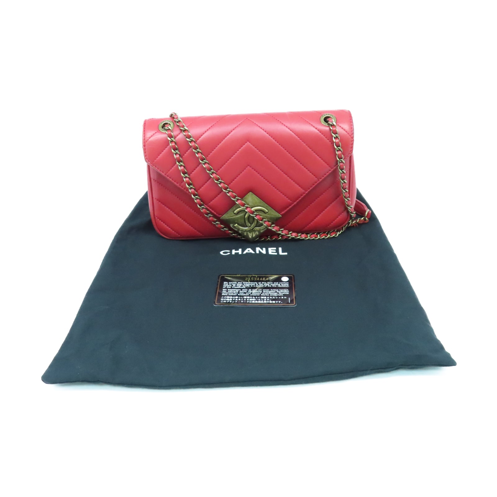 CHANEL 【清倉大減價】斜紋牛皮皮革Shoulder Bag金扣鏈帶肩背袋紅色