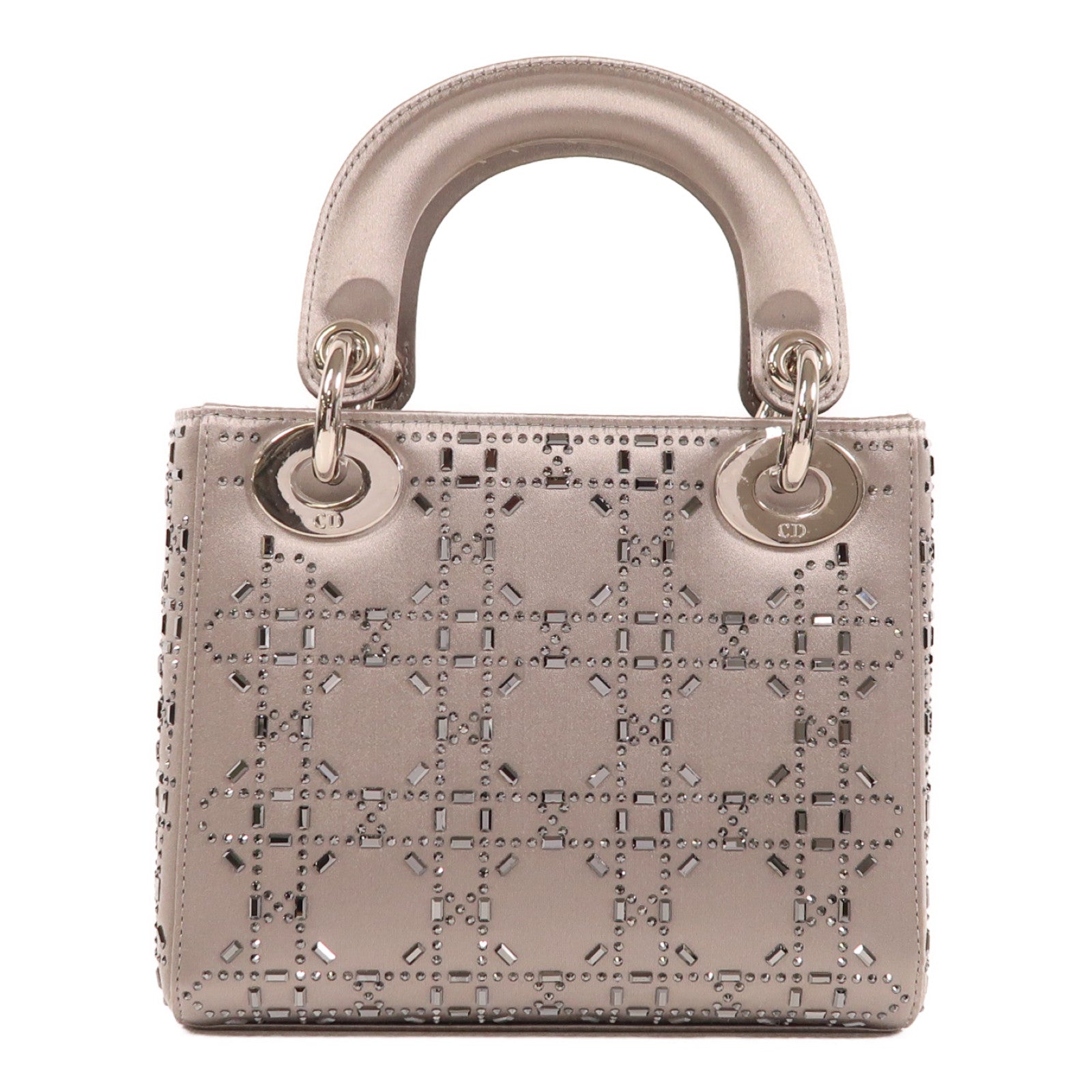 Dior 絲質Mini Lady Dior銀扣手挽肩背兩用袋