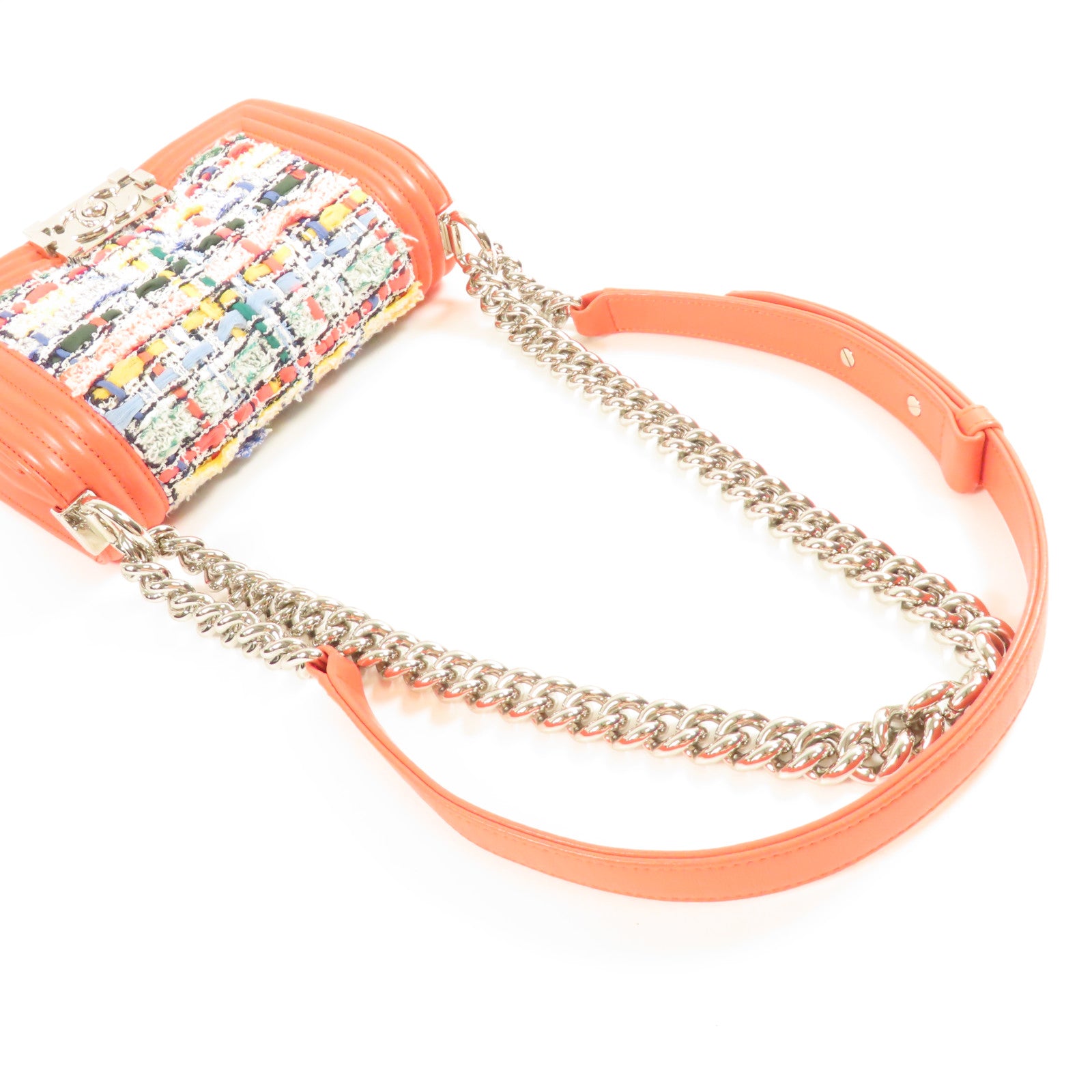 CHANEL 斜紋軟呢Boy 20銀扣鏈帶肩背袋