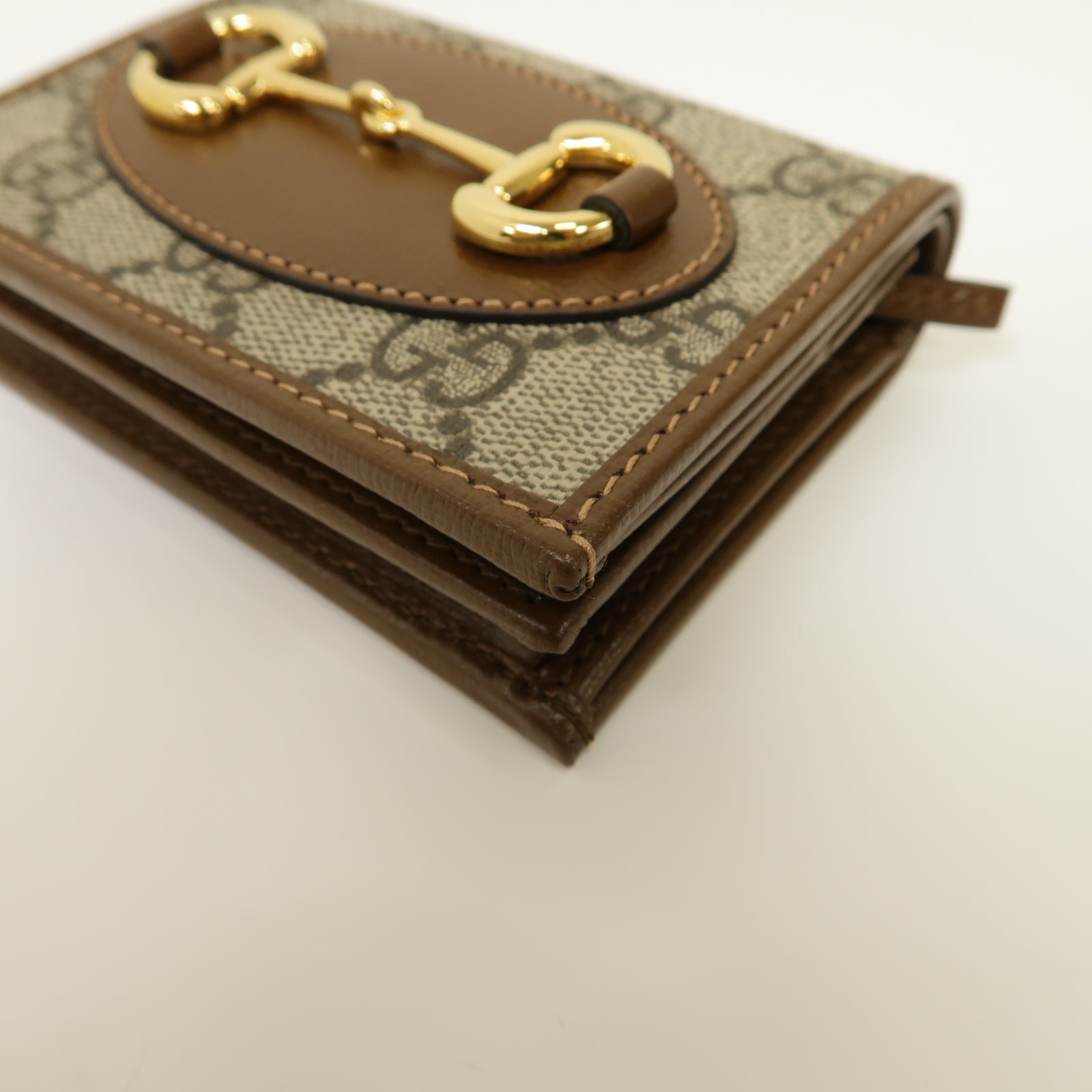 GUCCI 塗層帆布Horsebit 1955 Wallet/Card Holder金扣錢包/卡片套棕色