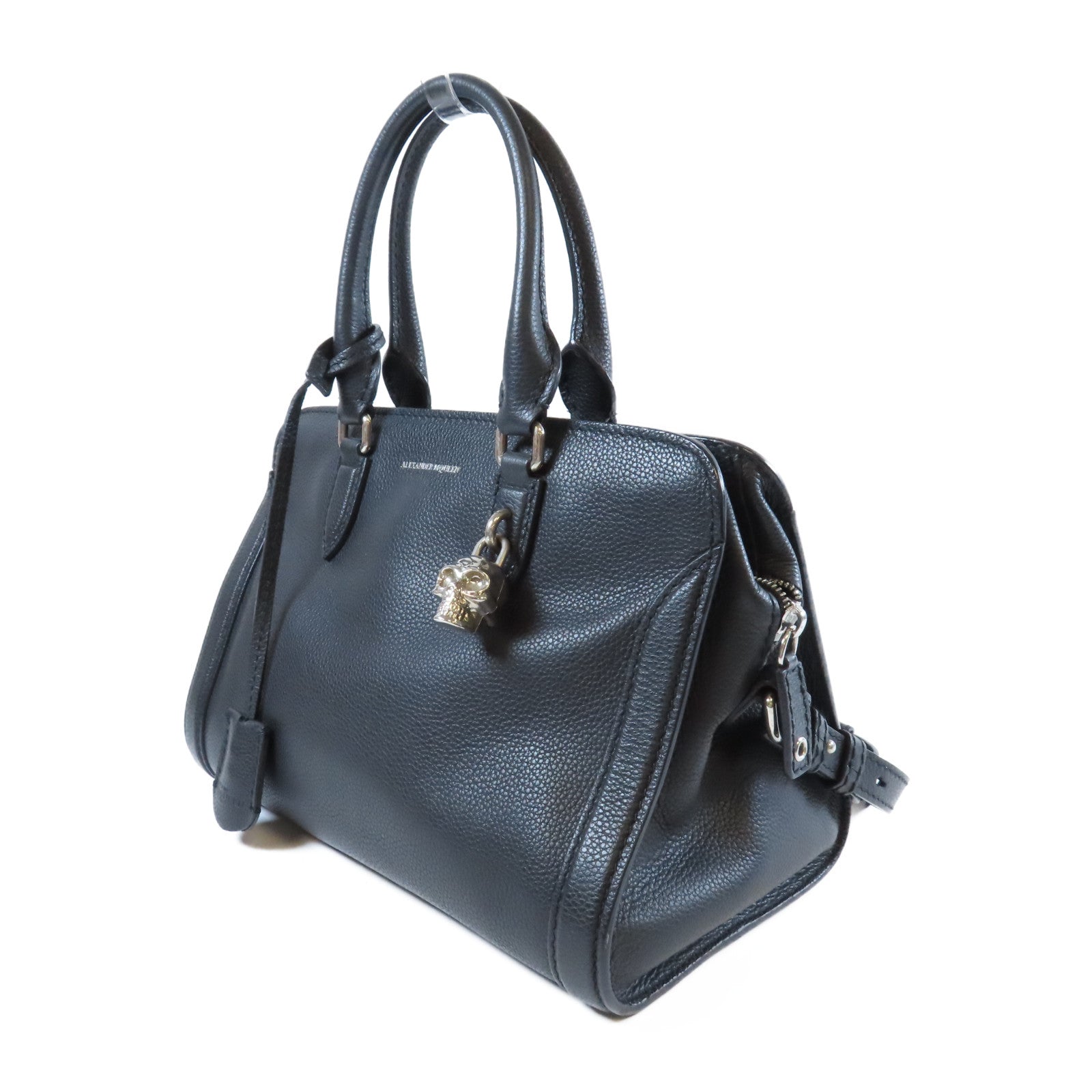Alexander McQueen 牛皮皮革2 Way Shoulder Bag銀扣手挽肩背兩用袋黑色