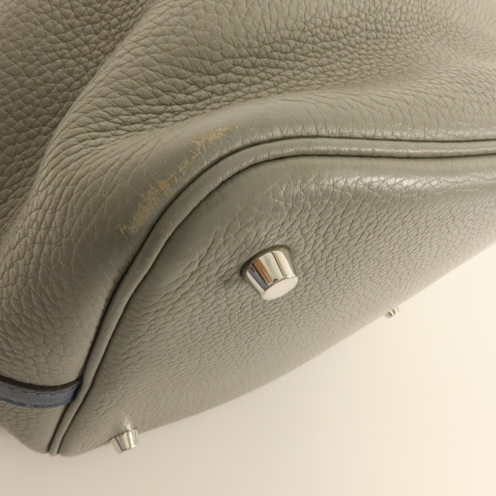 HERMES Clemence皮革Picotin MM手挽袋Gris Moue/Bleu Agate