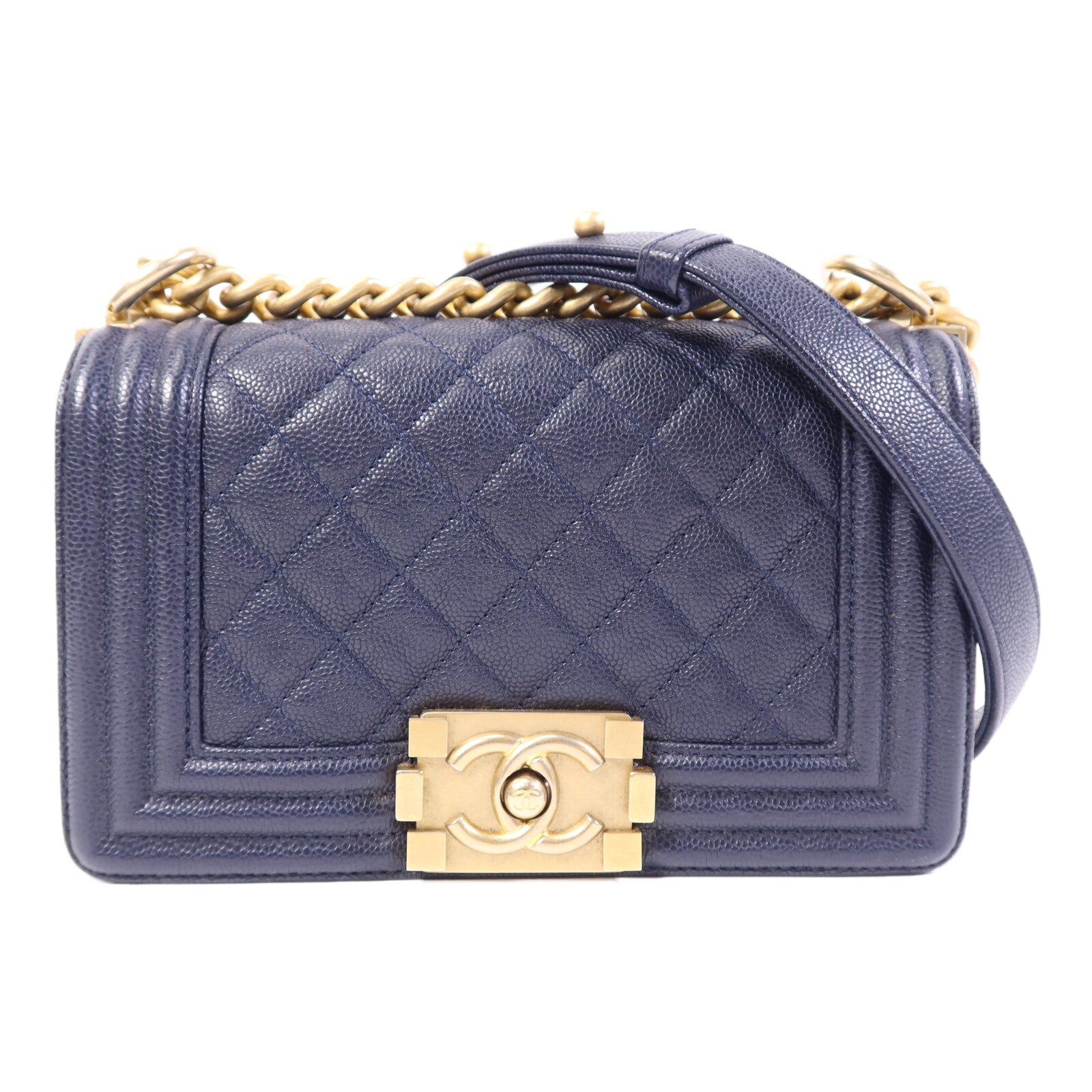 CHANEL 牛皮皮革Boy 20金扣鏈帶肩背袋