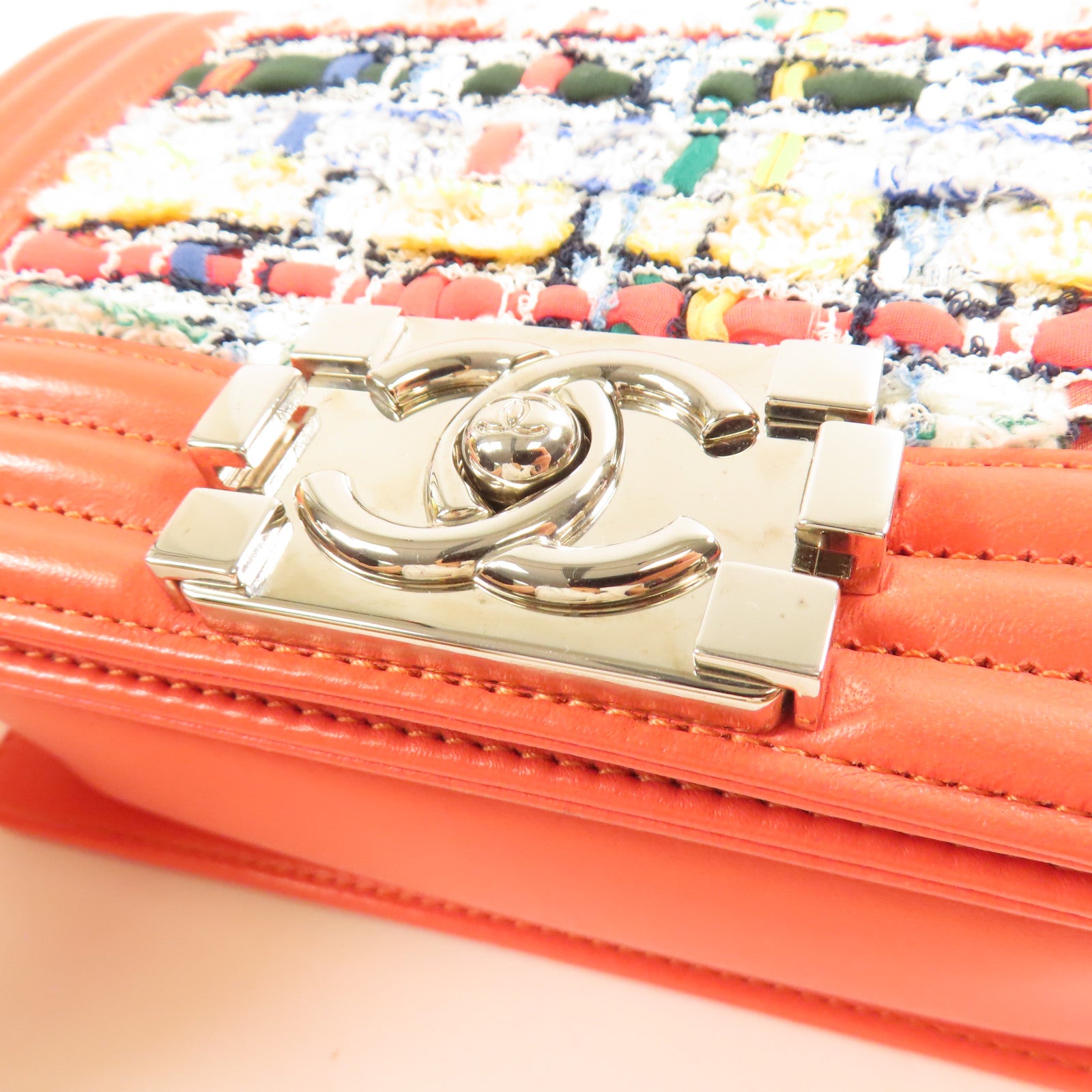 CHANEL 斜紋軟呢Boy 20銀扣鏈帶肩背袋