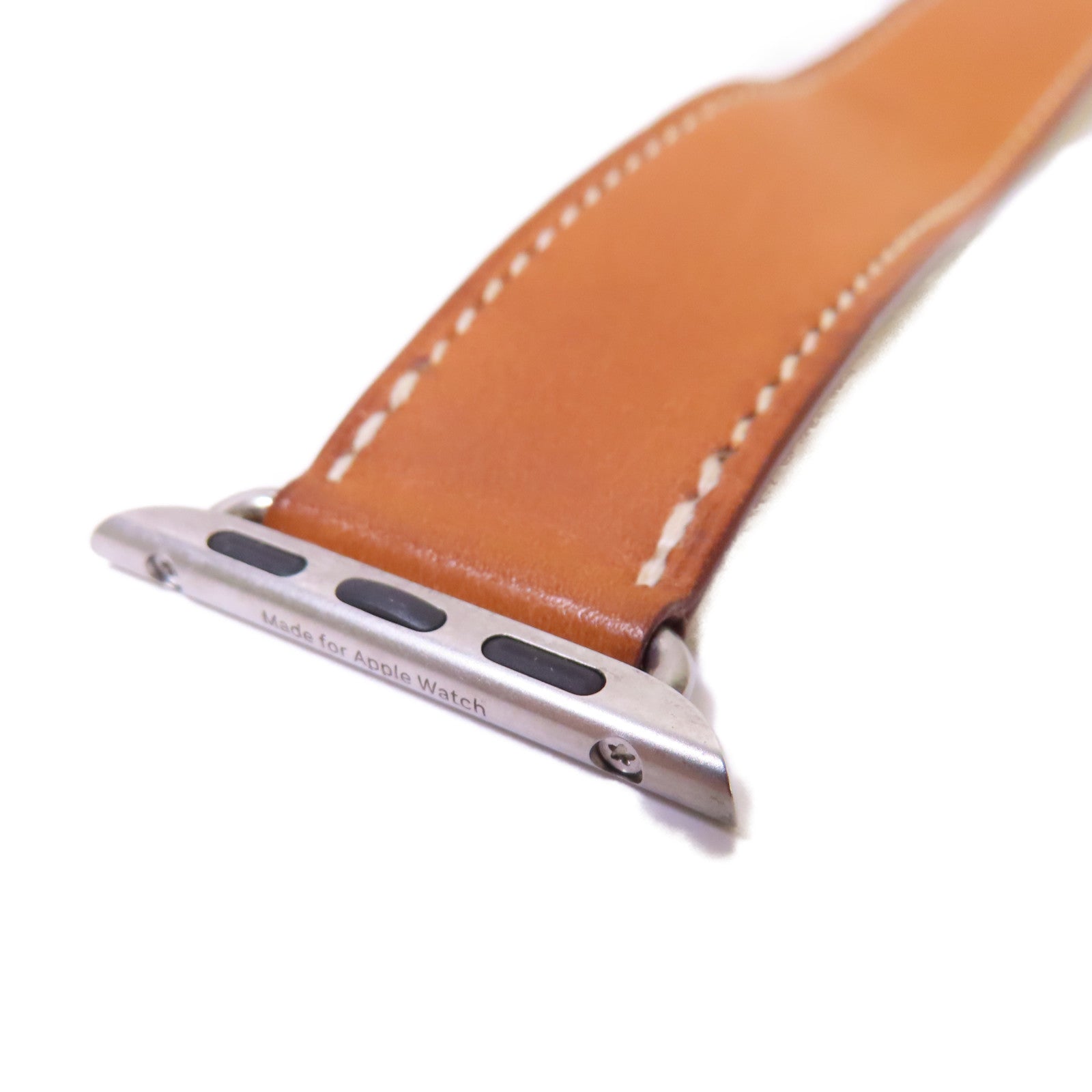 HERMES 【激減優惠】牛皮皮革Apple Watch Band Double Tour for Series 7 38mm Case銀扣手錶帶啡色