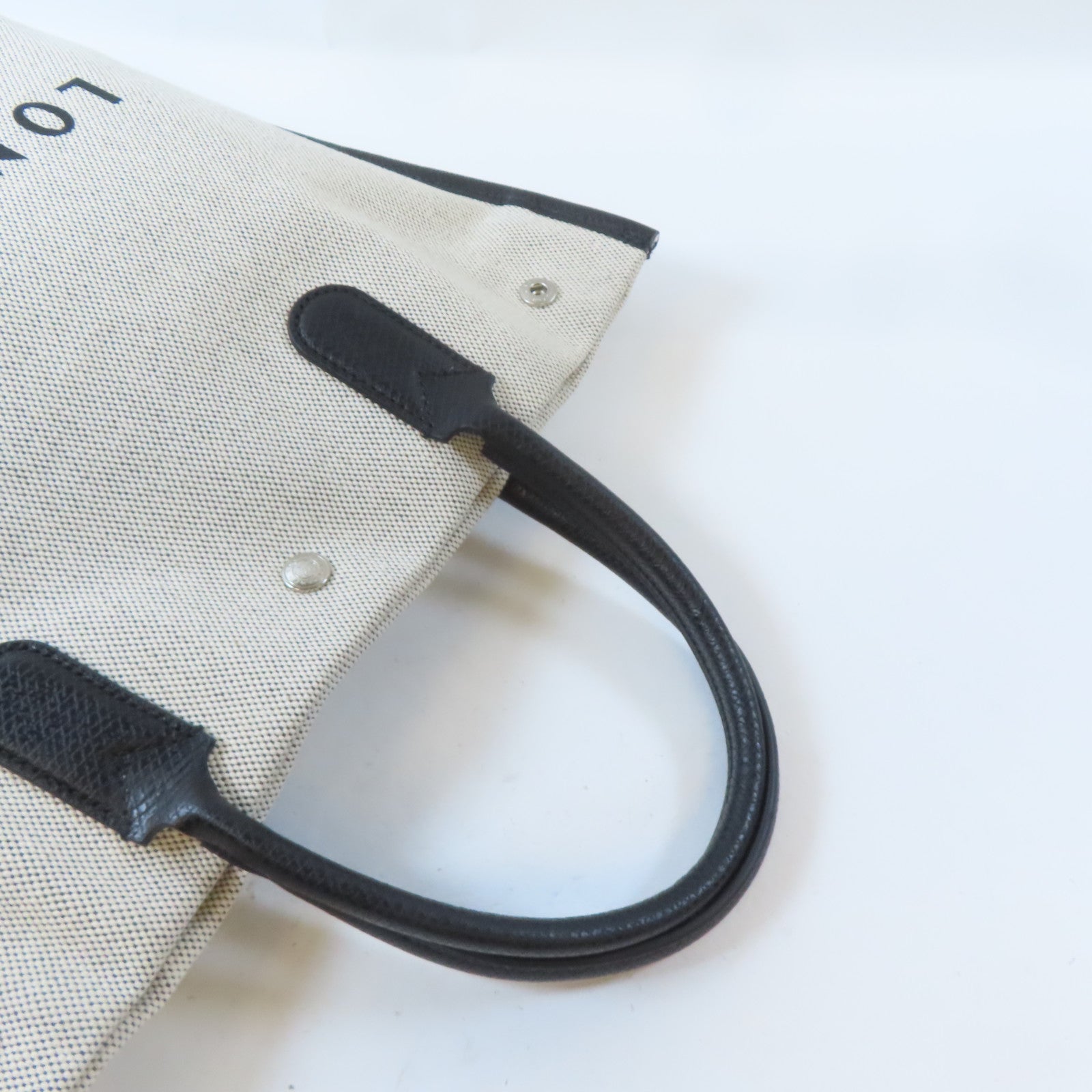 Longchamp 帆布Tote Bag銀扣手挽袋白色/黑色