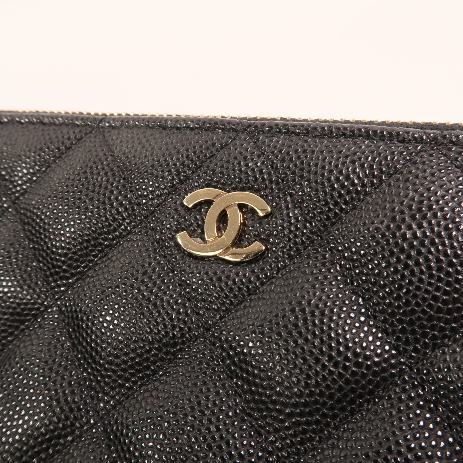 CHANEL 牛皮皮革Double Zip Clutch金扣鏈帶肩背袋