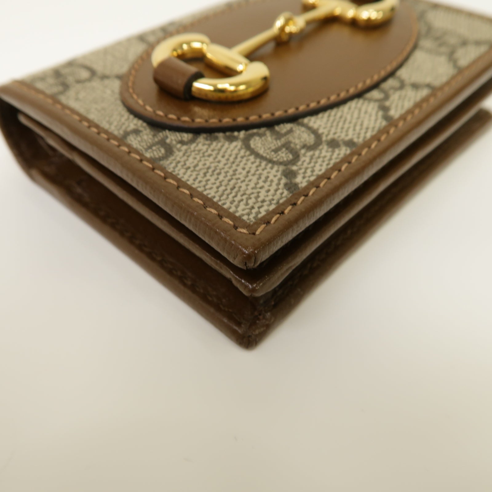 GUCCI 塗層帆布Horsebit 1955 Wallet/Card Holder金扣錢包/卡片套棕色