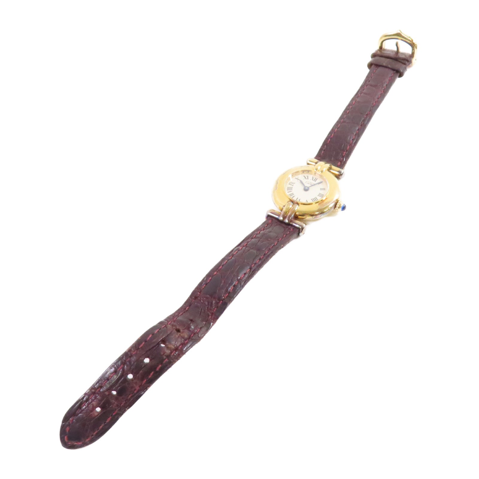 CARTIER Must Watch鍍金/皮帶石英機芯手錶白色