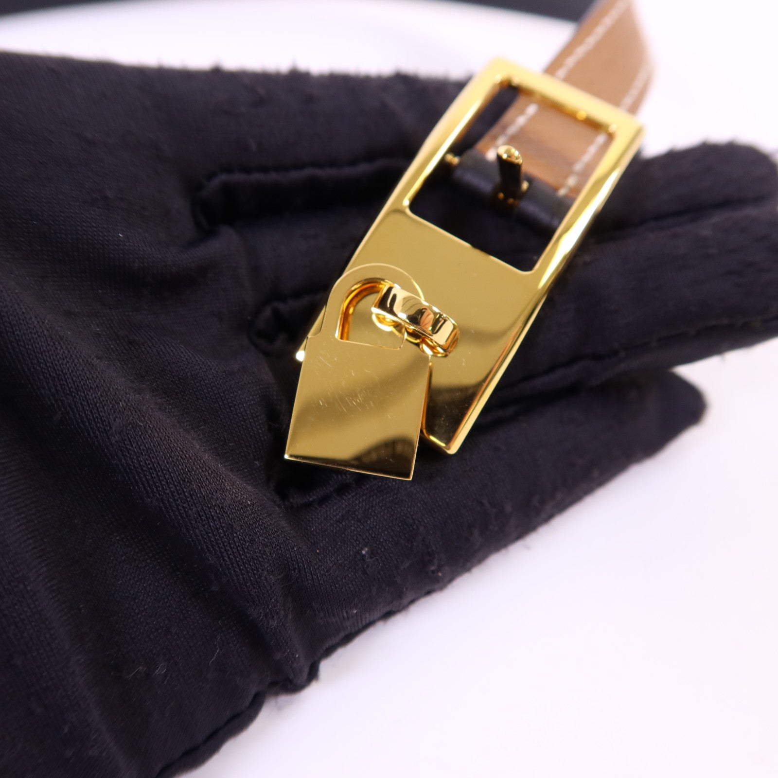 HERMES Epsom皮革/Swift皮革Lucky 15 Reversible金扣皮帶Gold/Noir