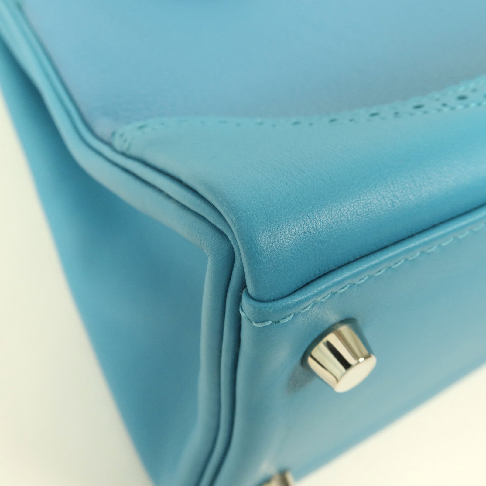 HERMES Togo皮革/Swift皮革Kelly Ghillies 32銀扣手挽肩背兩用袋Turquoise