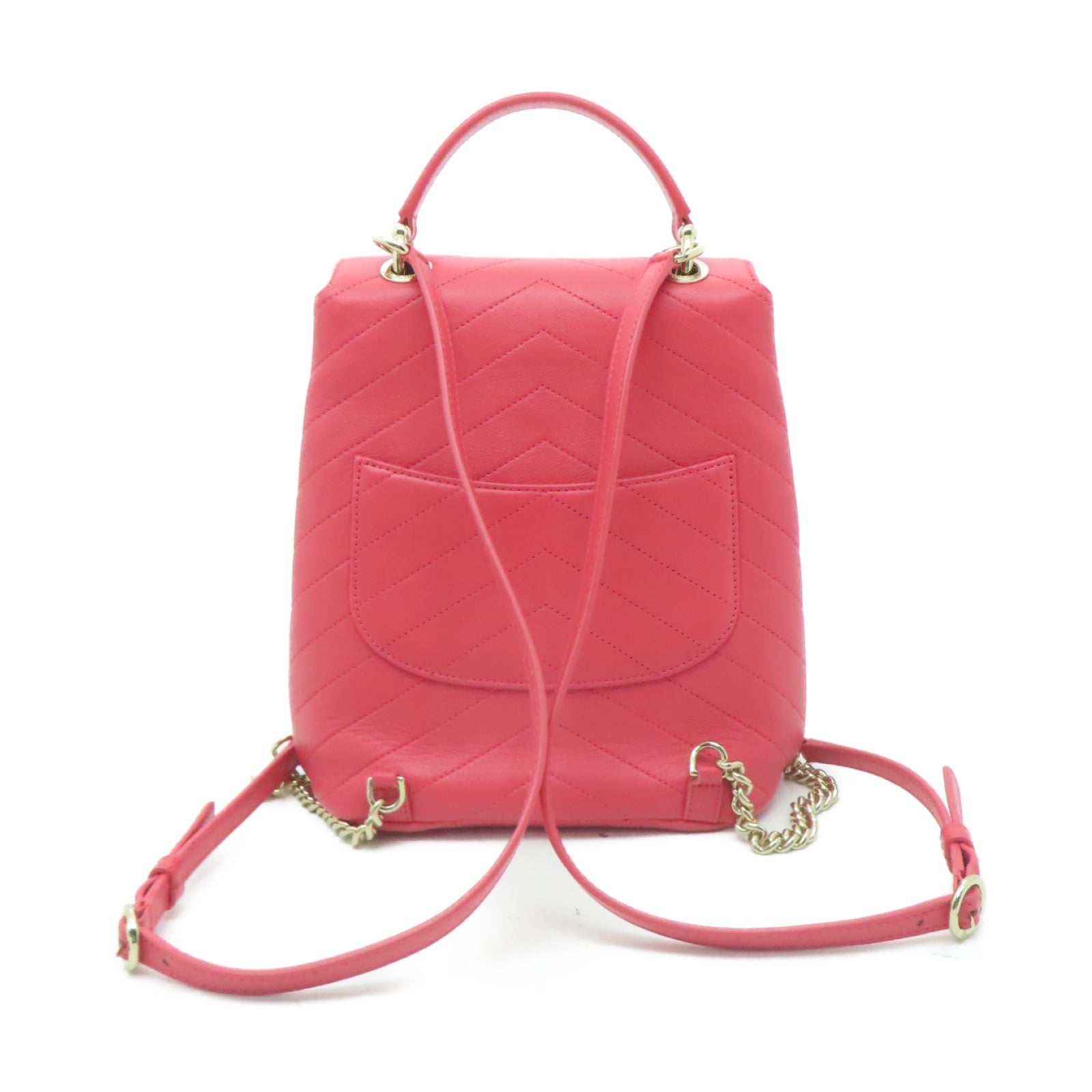 CHANEL 【激減優惠】斜紋牛皮皮革Backpack金扣背包粉紅色