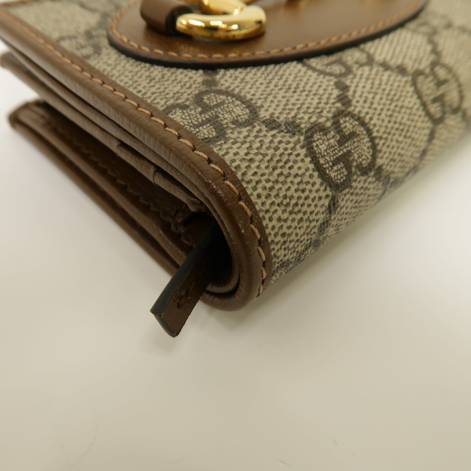 GUCCI 塗層帆布Horsebit 1955 Wallet/Card Holder金扣錢包/卡片套棕色