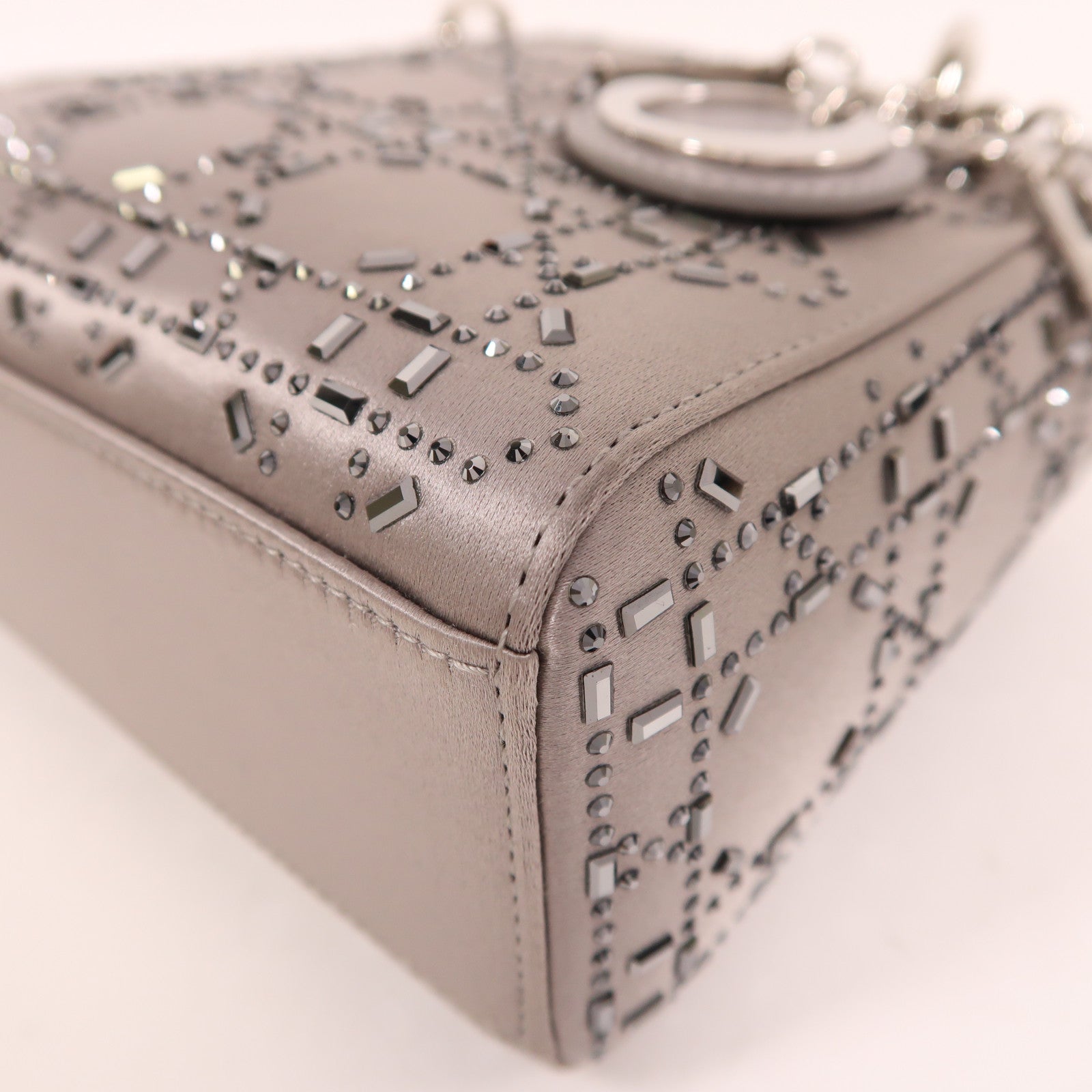 Dior 絲質Mini Lady Dior銀扣手挽肩背兩用袋