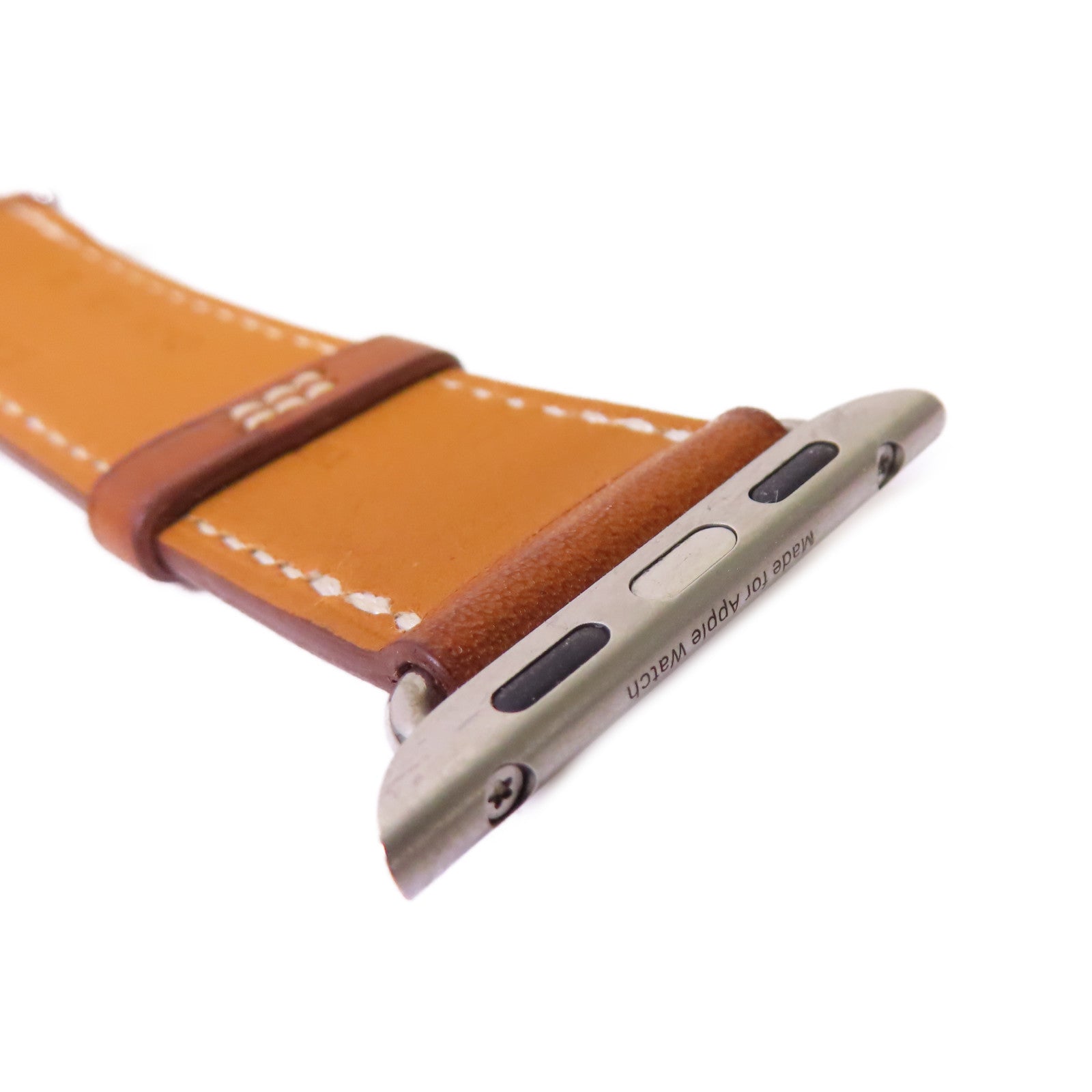HERMES 【激減優惠】牛皮皮革Apple Watch Band Double Tour for Series 7 38mm Case銀扣手錶帶啡色