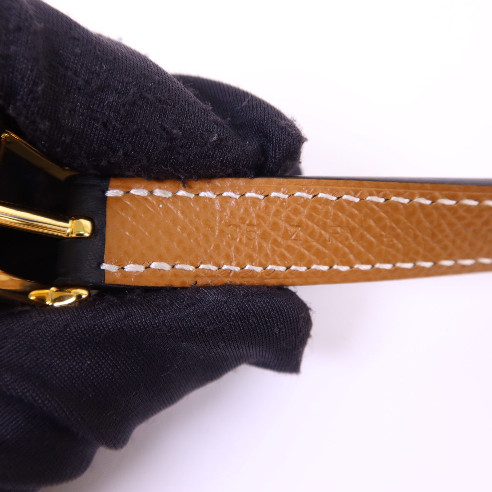 HERMES Epsom皮革/Swift皮革Lucky 15 Reversible金扣皮帶Gold/Noir
