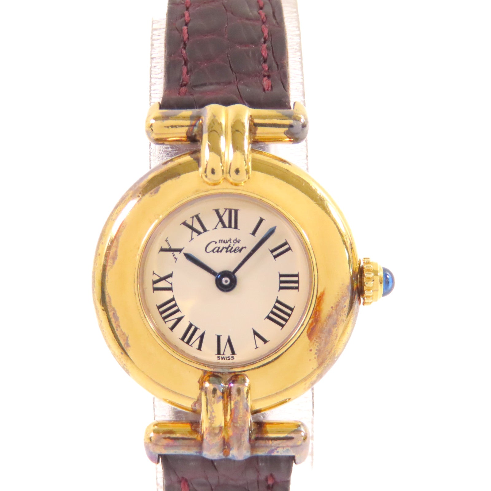 CARTIER Must Watch鍍金/皮帶石英機芯手錶白色