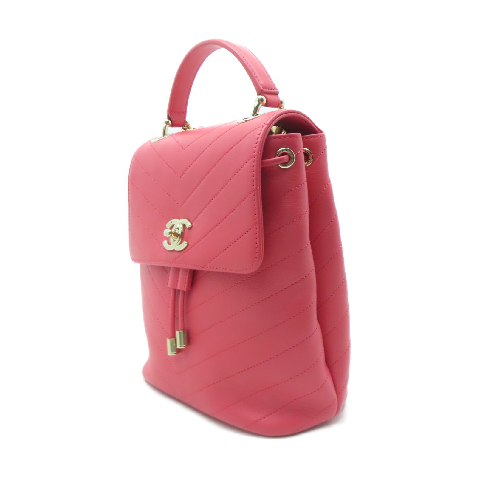 CHANEL 【激減優惠】斜紋牛皮皮革Backpack金扣背包粉紅色