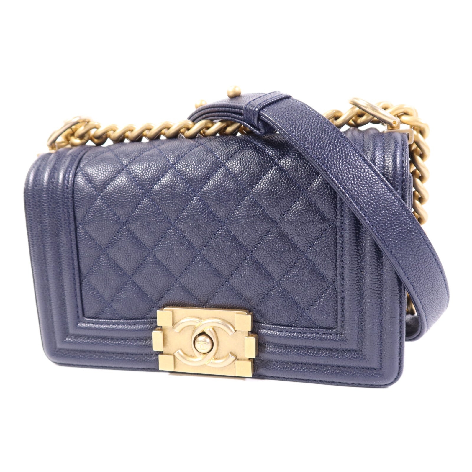 CHANEL 牛皮皮革Boy 20金扣鏈帶肩背袋