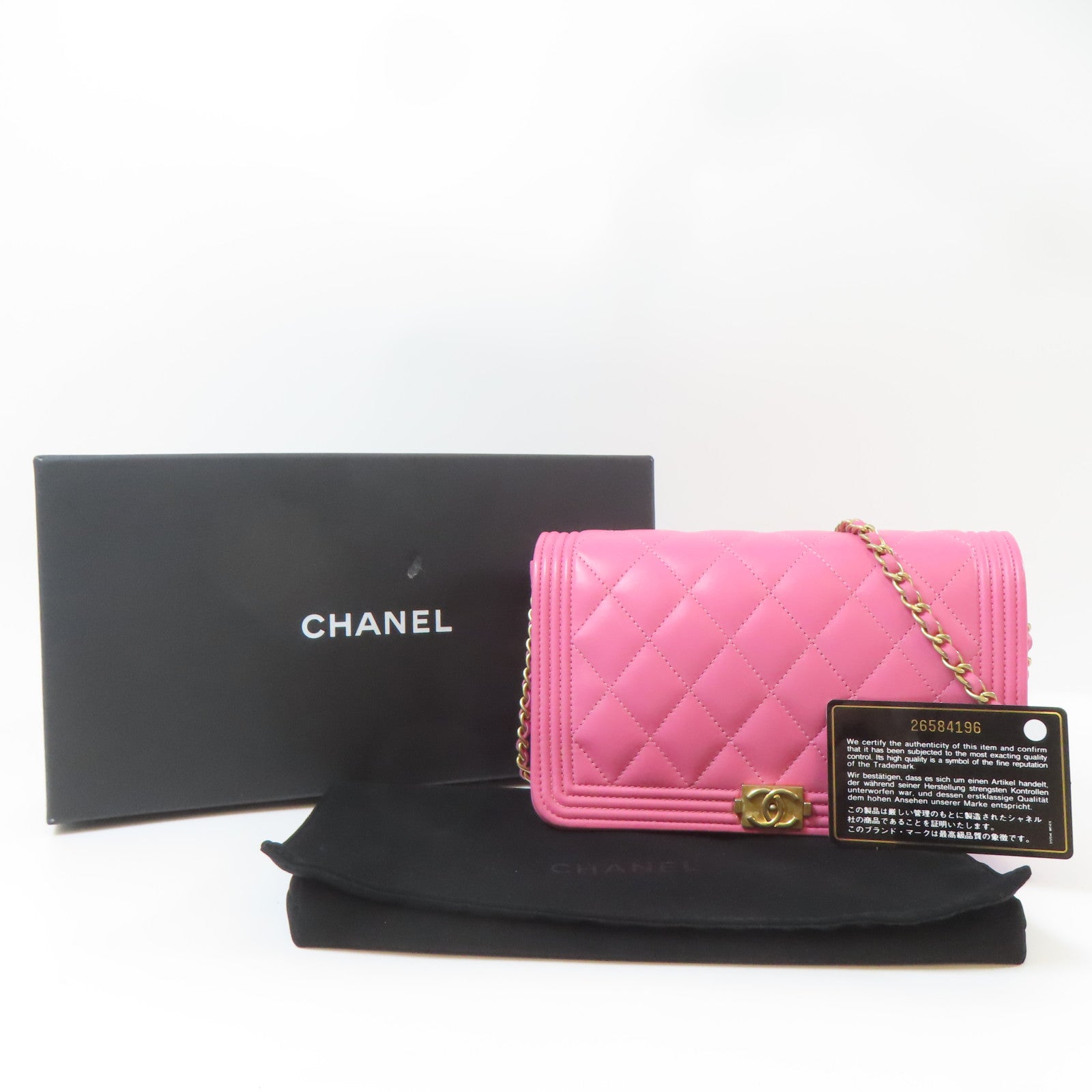 CHANEL 【激減優惠】菱格牛皮皮革Le Boy WOC金扣鏈帶肩背袋粉紅色