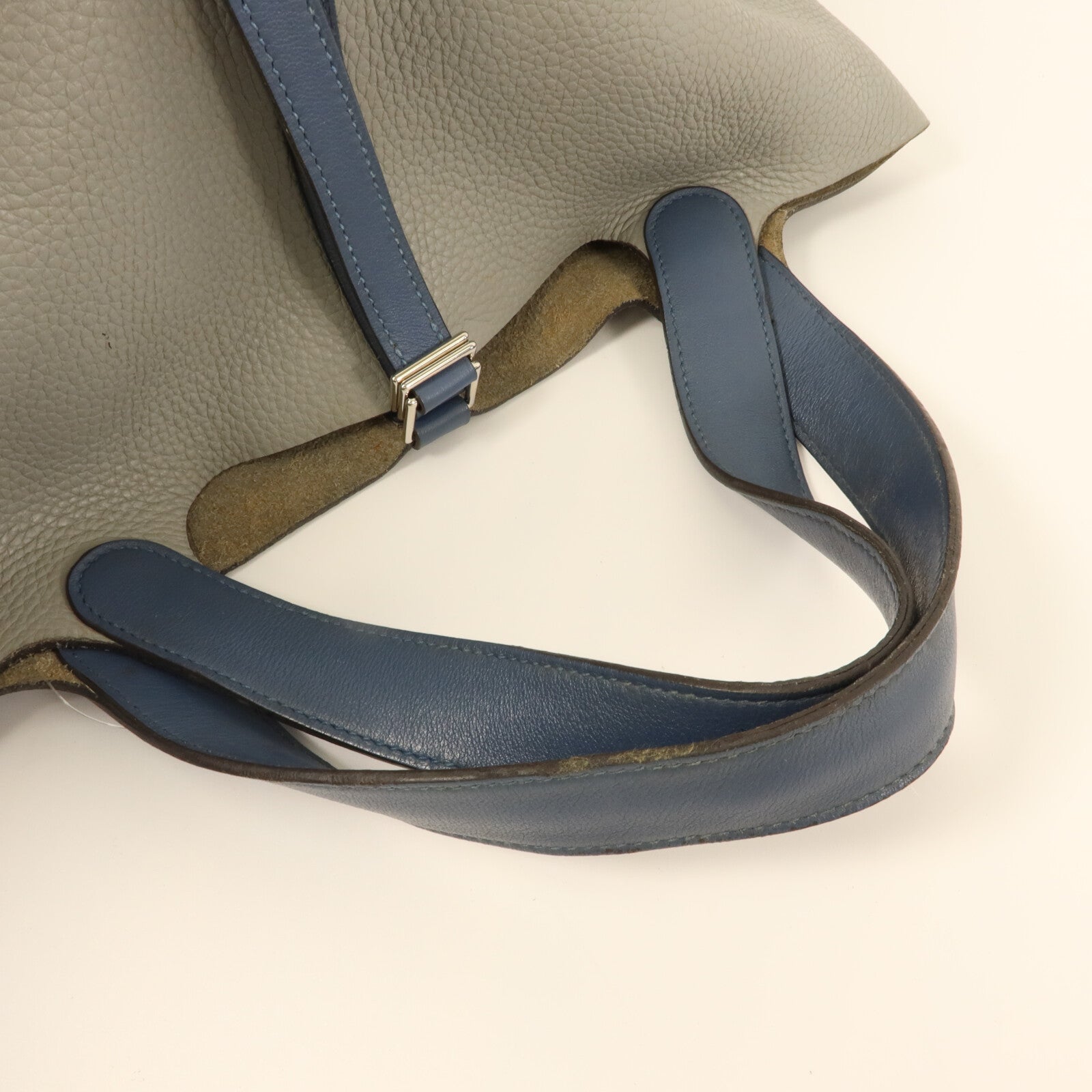 HERMES Clemence皮革Picotin MM手挽袋Gris Moue/Bleu Agate